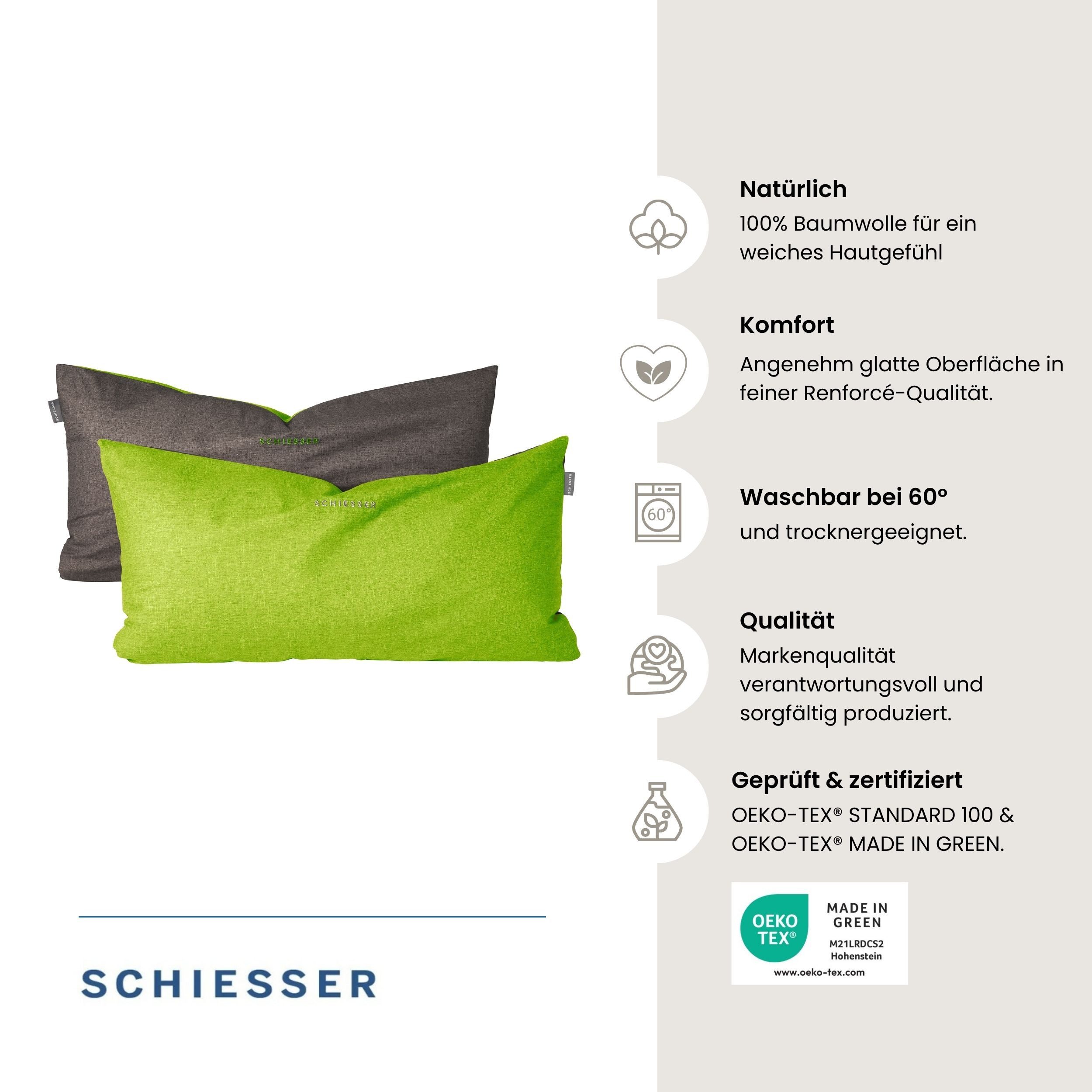 Schiesser Kissenhüllen Doubleface aus weicher Baumwolle mit edlem Melangeeffekt in Wendeoptik, (2 Stück), OEKO-TEX® MADE IN GREEN – Bild 2 von 5