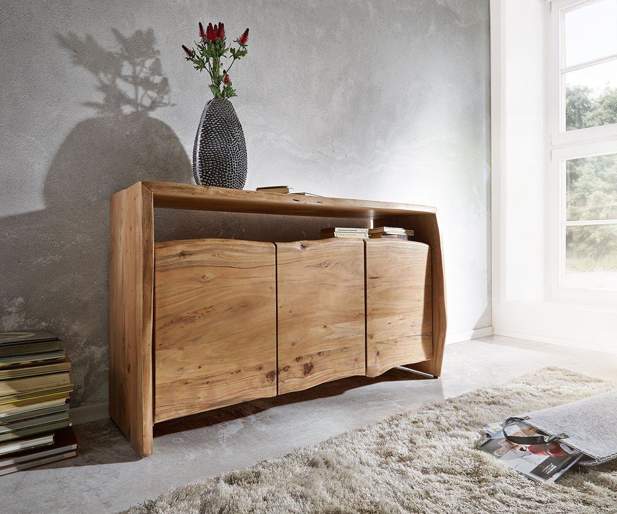 DELIFE Sideboard Live-Edge, Akazie Natur 145 cm 3 Türen 1 Fach Sideboard