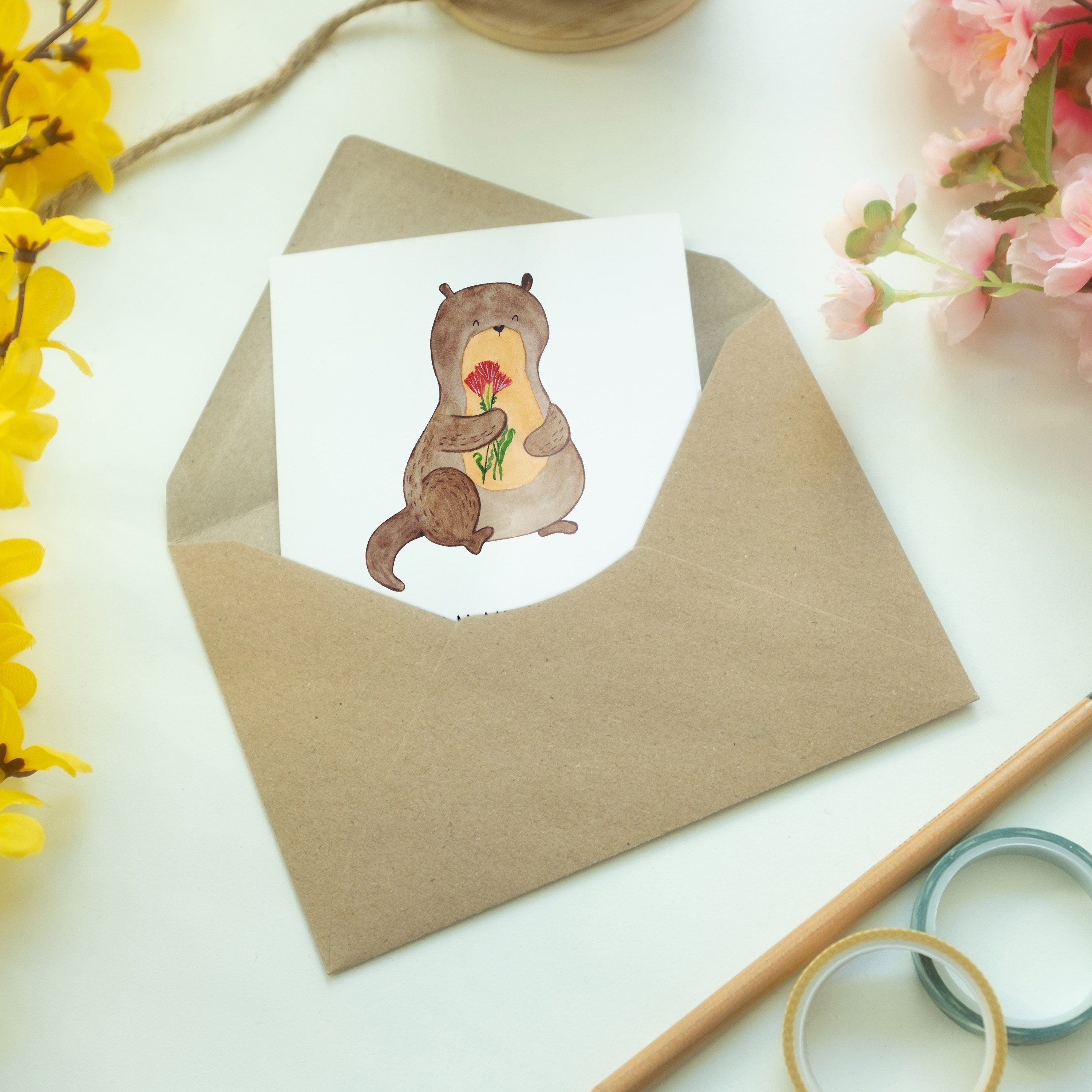 Seeotter, Blumenstrauß Geschenk, Otter Seeotter Panda Weiß - Grußkarte Mrs. See Otter & Ot Mr. -