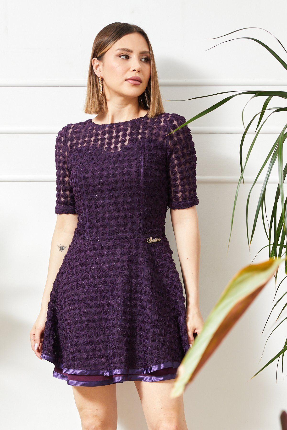 Selef Creation Strickkleid Spitzenkleid Minikleid