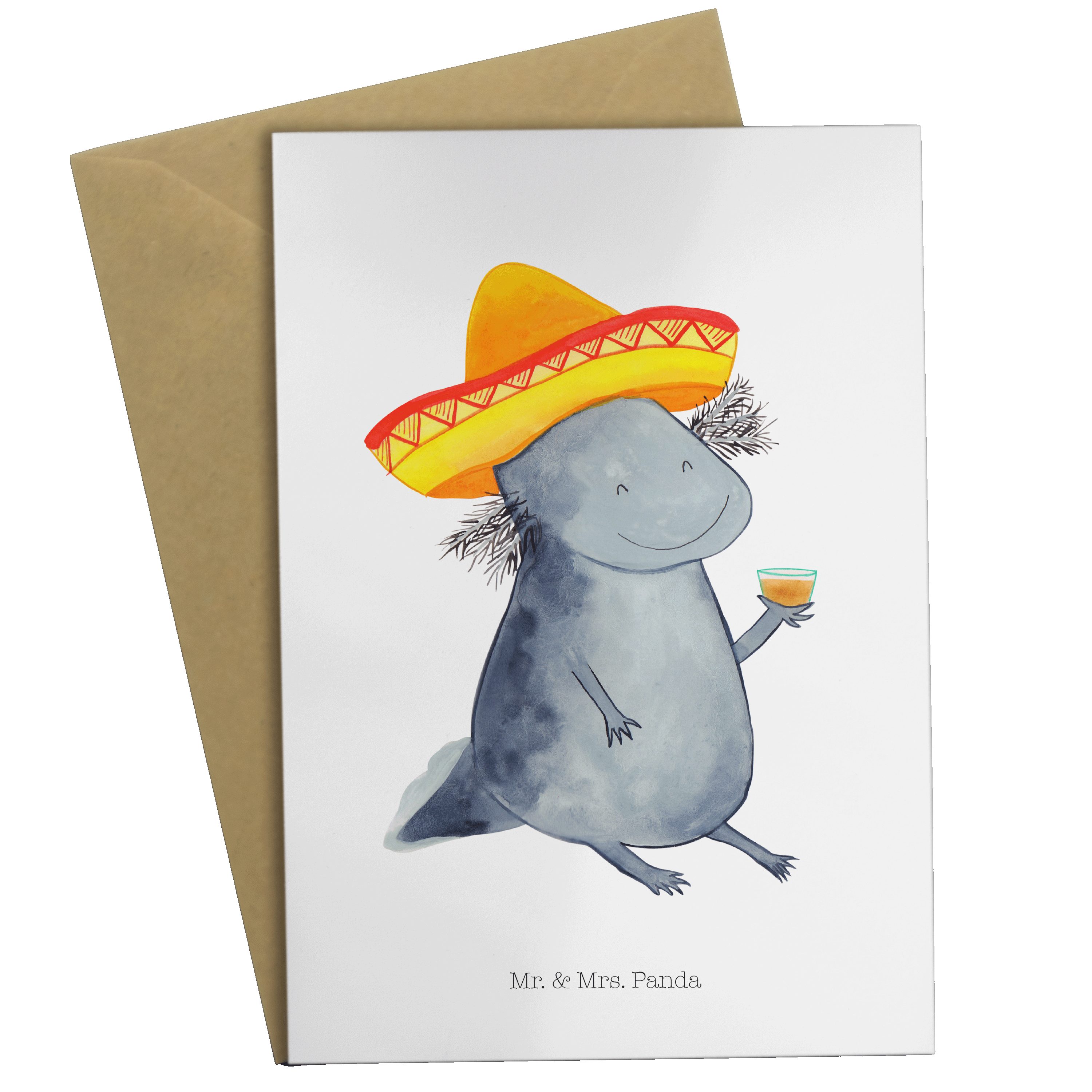 Mr. & Mrs. Panda Grußkarte Axolotl Tequila - Weiß - Geschenk, Mexico, Spruch, Klappkarte, Mexiko