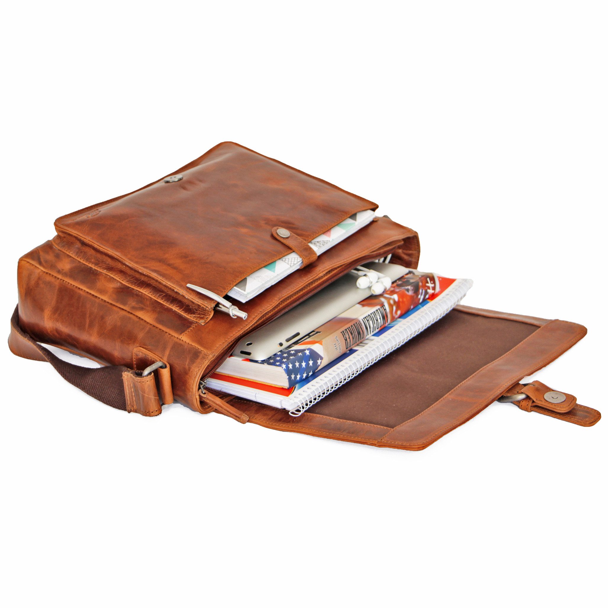 ALMADIH Umhängetasche Ledertasche mit Laptop Fach 15 Zoll Aktentasche Messenger Unitasche