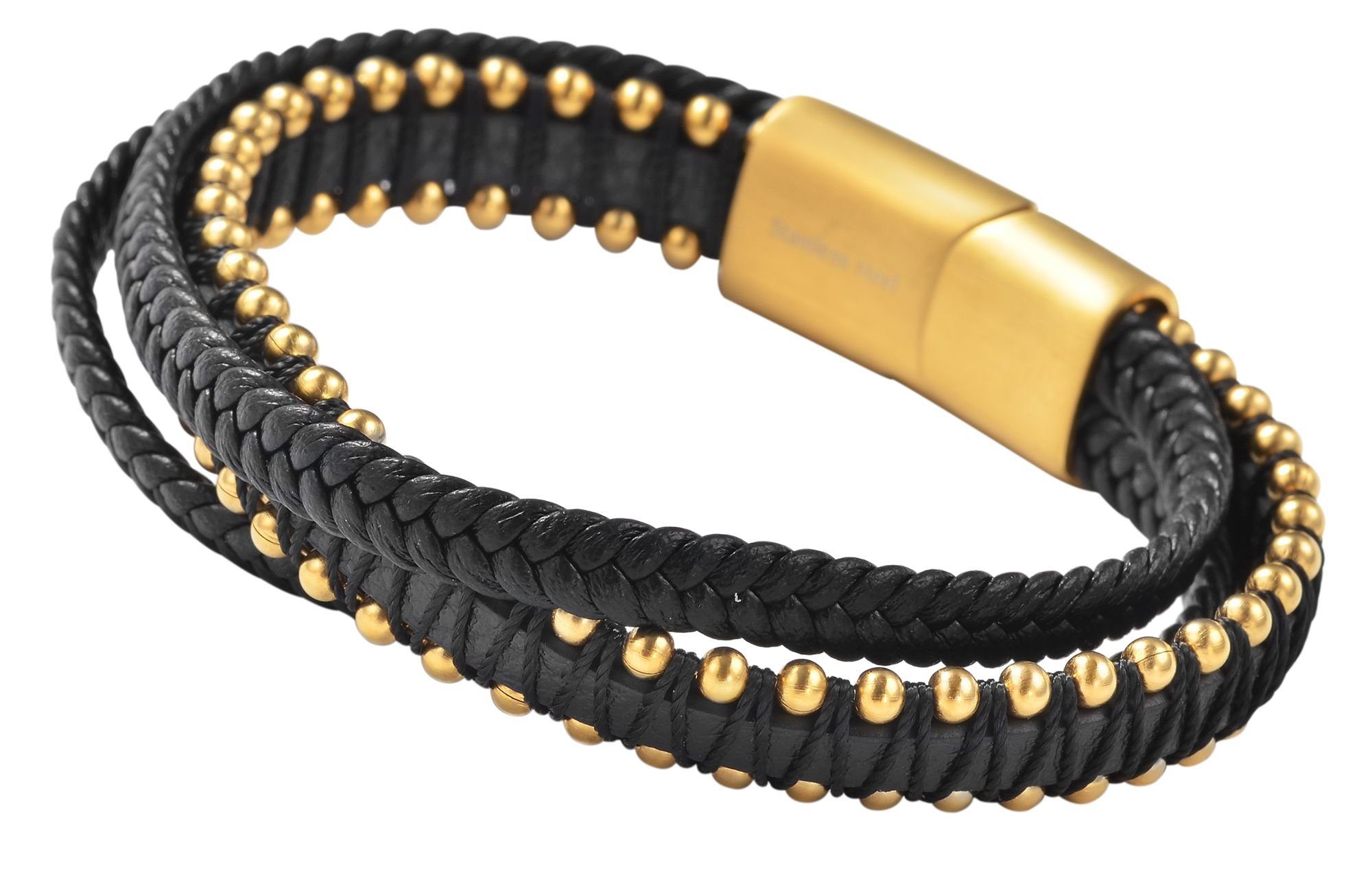 AKZENT Lederarmband Dusan Unisex Armband Edelstahlelementen mit (einzeln) Lederimitat aus Schwarz