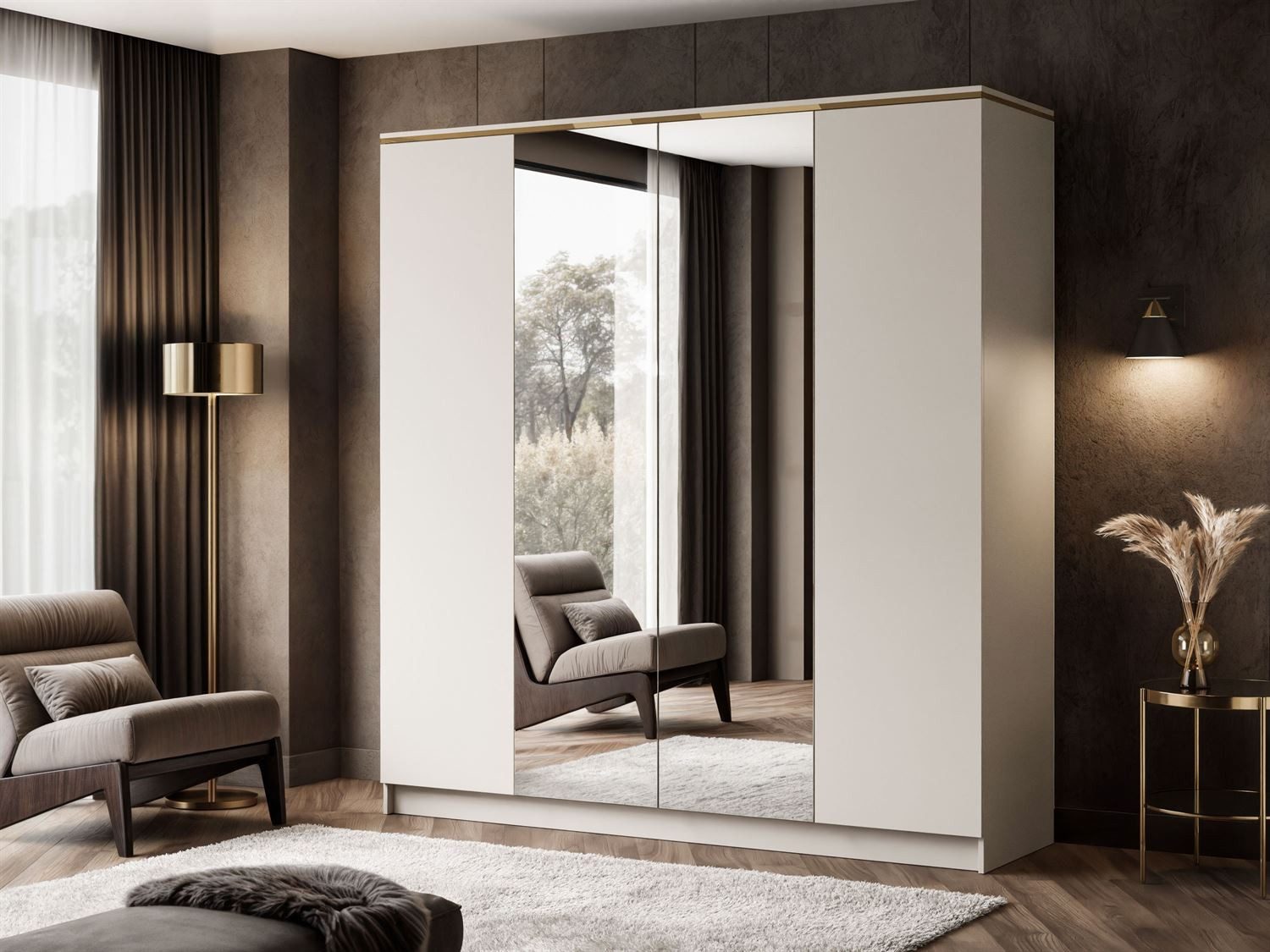 Lookway Kleiderschrank AURORA 4D KASCHMIR Schrank mit Spiegel 200x57x213 cm – Bild 3 von 5