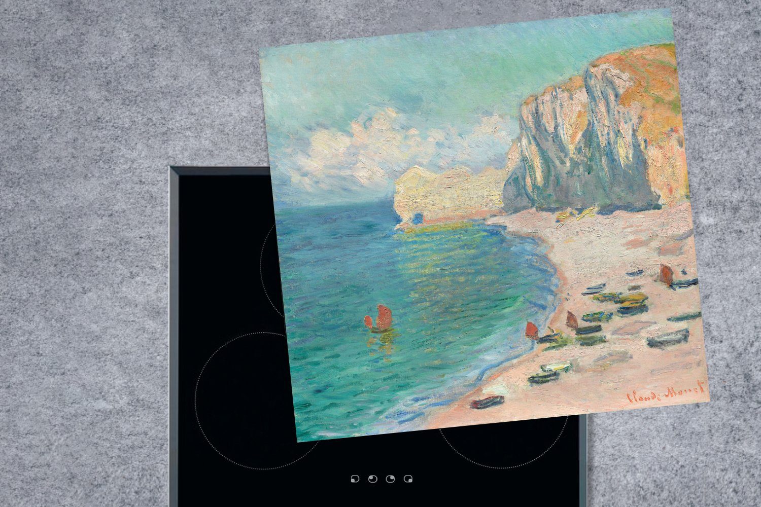 von tlg), die Gemälde Der Vinyl, Arbeitsplatte und d'Amont Ceranfeldabdeckung, für küche cm, Herdblende-/Abdeckplatte Monet, Claude Strand (1 Falaise - MuchoWow 78x78