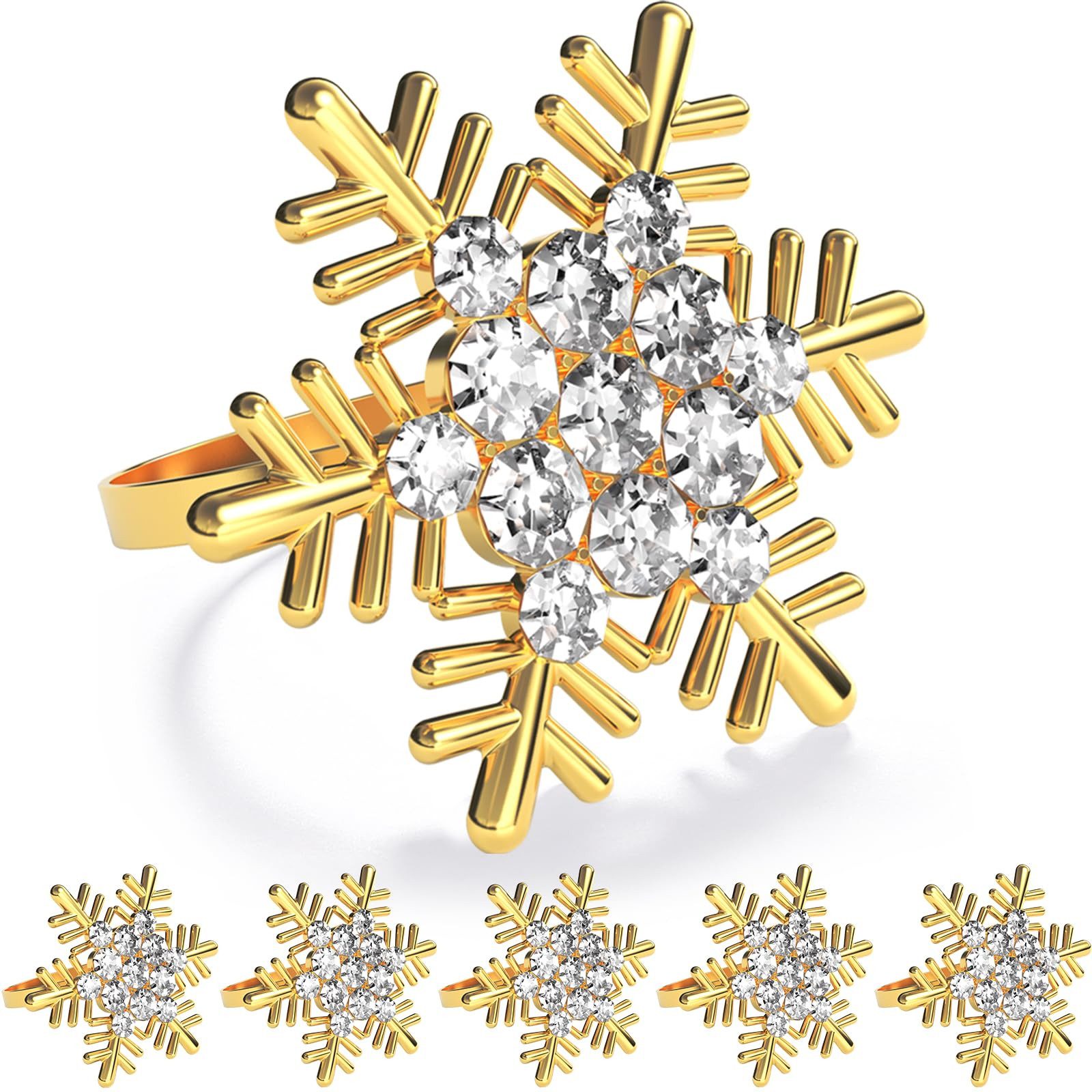 Sorvyzxn Serviettenring 6 Stücke Weihnachten Weihnachts Schneeflocken Serviettenringe, Feiertags-Tischdekoration, Küchen- & Esstisch-Zubehör