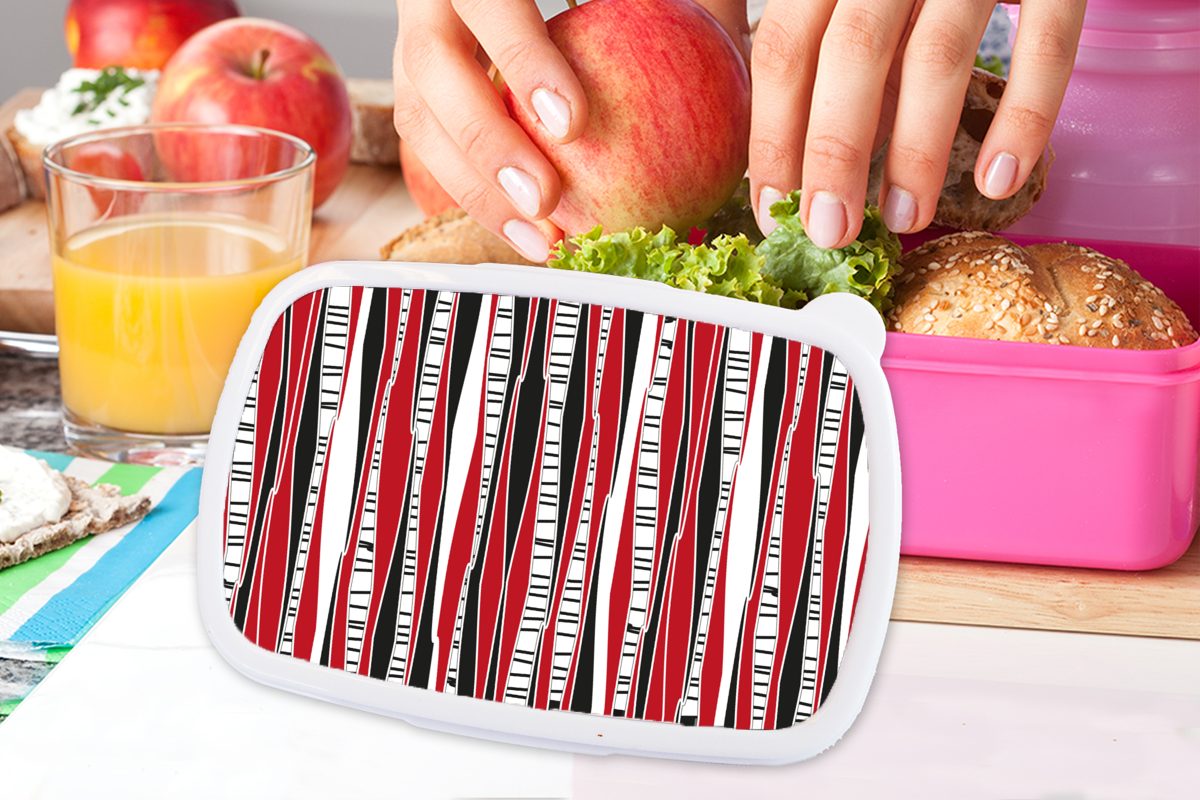 Muster Snackbox, Brotbox Mädchen, Rot - - (2-tlg), MuchoWow Erwachsene, Brotdose Kunststoff Kunststoff, für Baum, rosa Kinder, Lunchbox