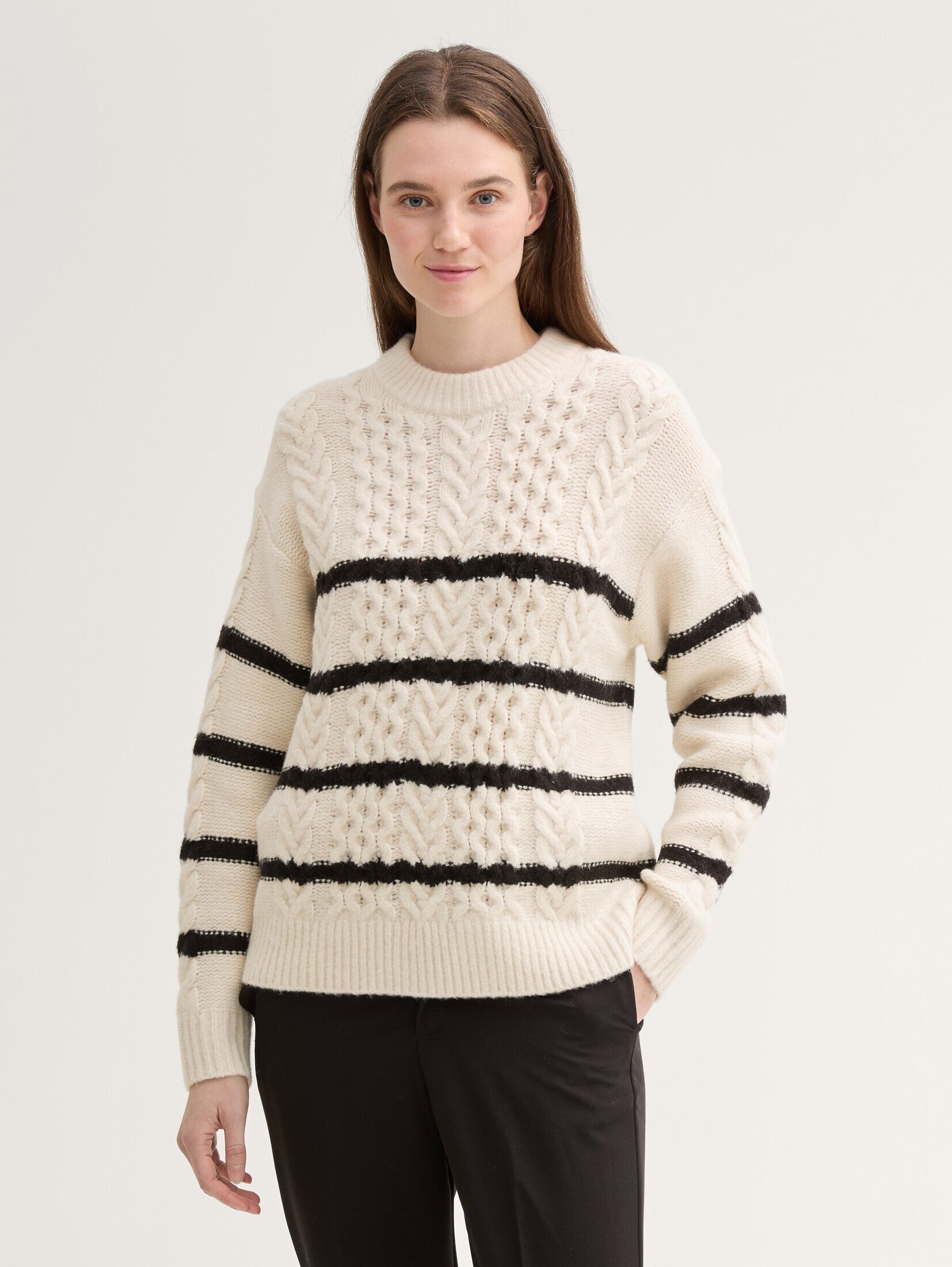 Strickpullover Gestreifter Zopfstrickpullover