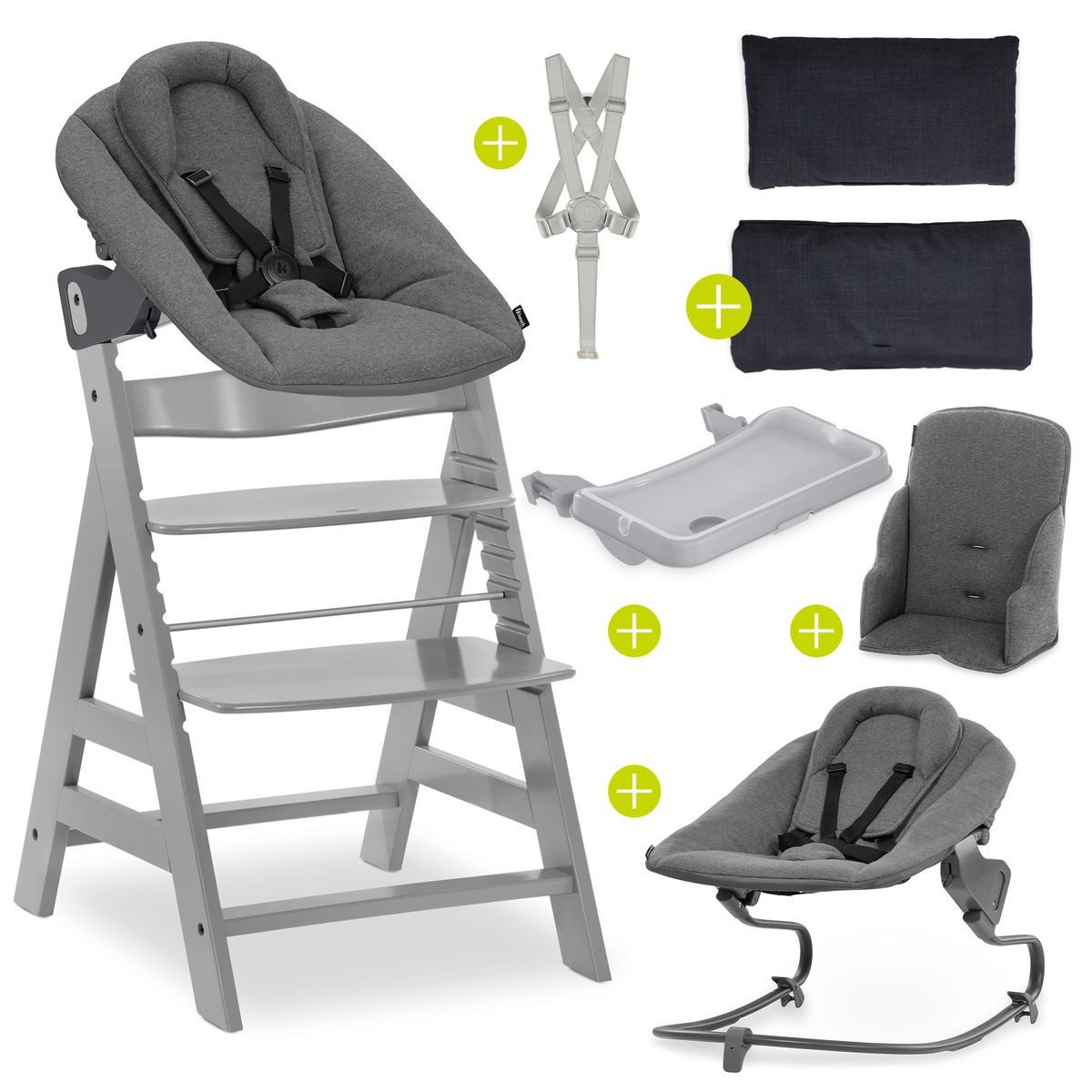 Hauck Hochstuhl Alpha Plus Grey XXL Newborn Set, Babystuhl ab Geburt, Aufsa günstig online kaufen