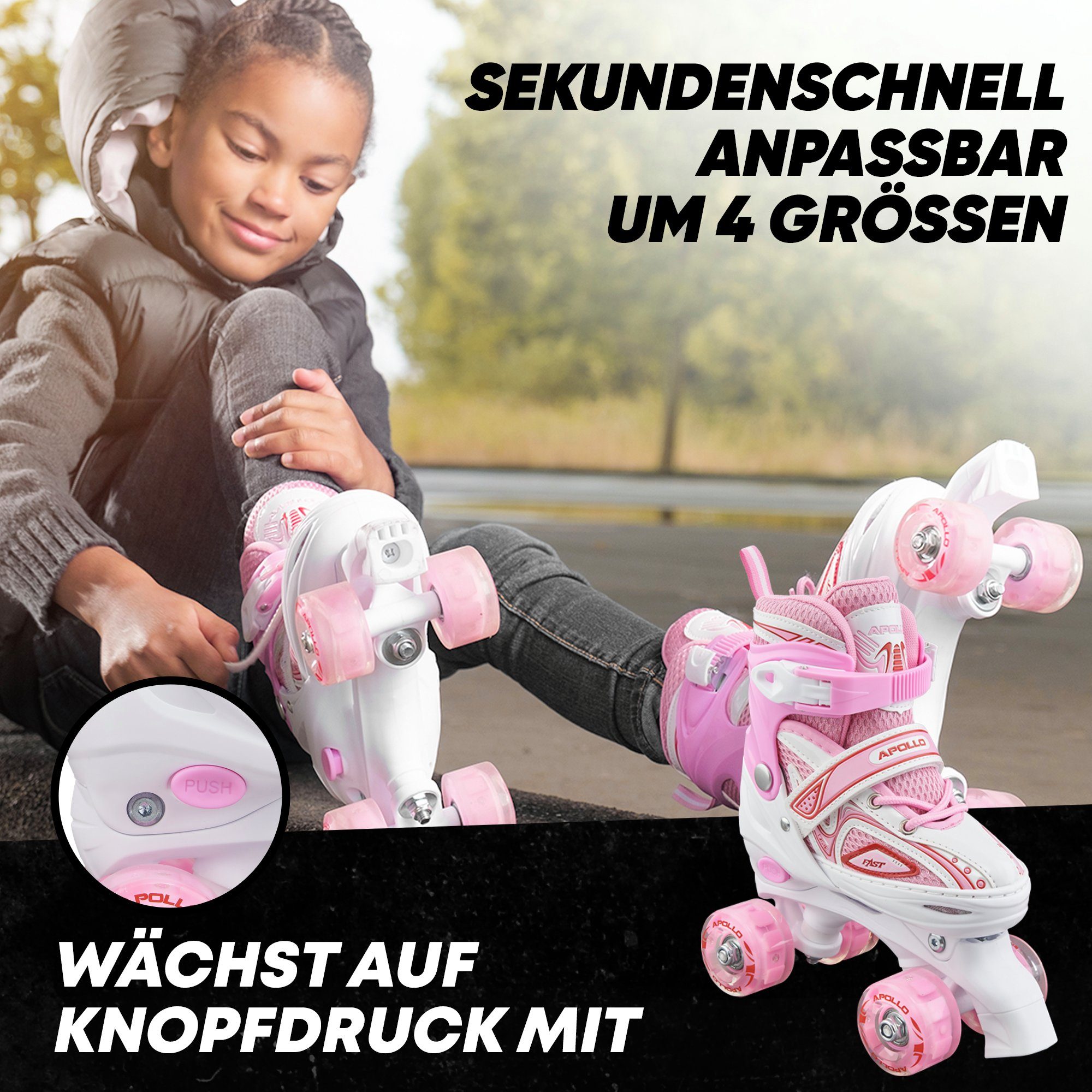 Apollo Rollschuhe LED Rollschuhe größenverstellbar Super Quads X-Pro, größenverstellbare Roller Skates für Mädchen und Jungen - Größen 31-42