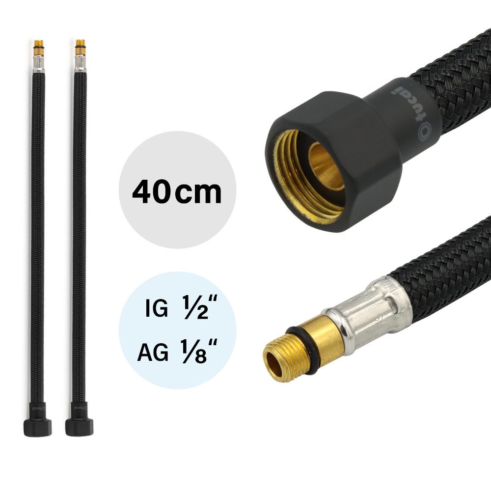 TUCAI Flexschlauch 2x Flexschlauch DN8 IG 1/2"-M10x1 Schwarz & Schwarz Matt 400 mm