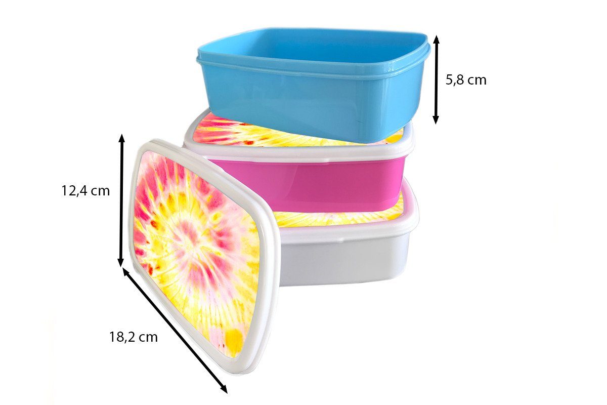 Kunststoff Lunchbox Krawattenfärbung Mädchen, Brotbox - (2-tlg), rosa Gelb, Lila Erwachsene, Kinder, - Snackbox, Kunststoff, für Brotdose MuchoWow