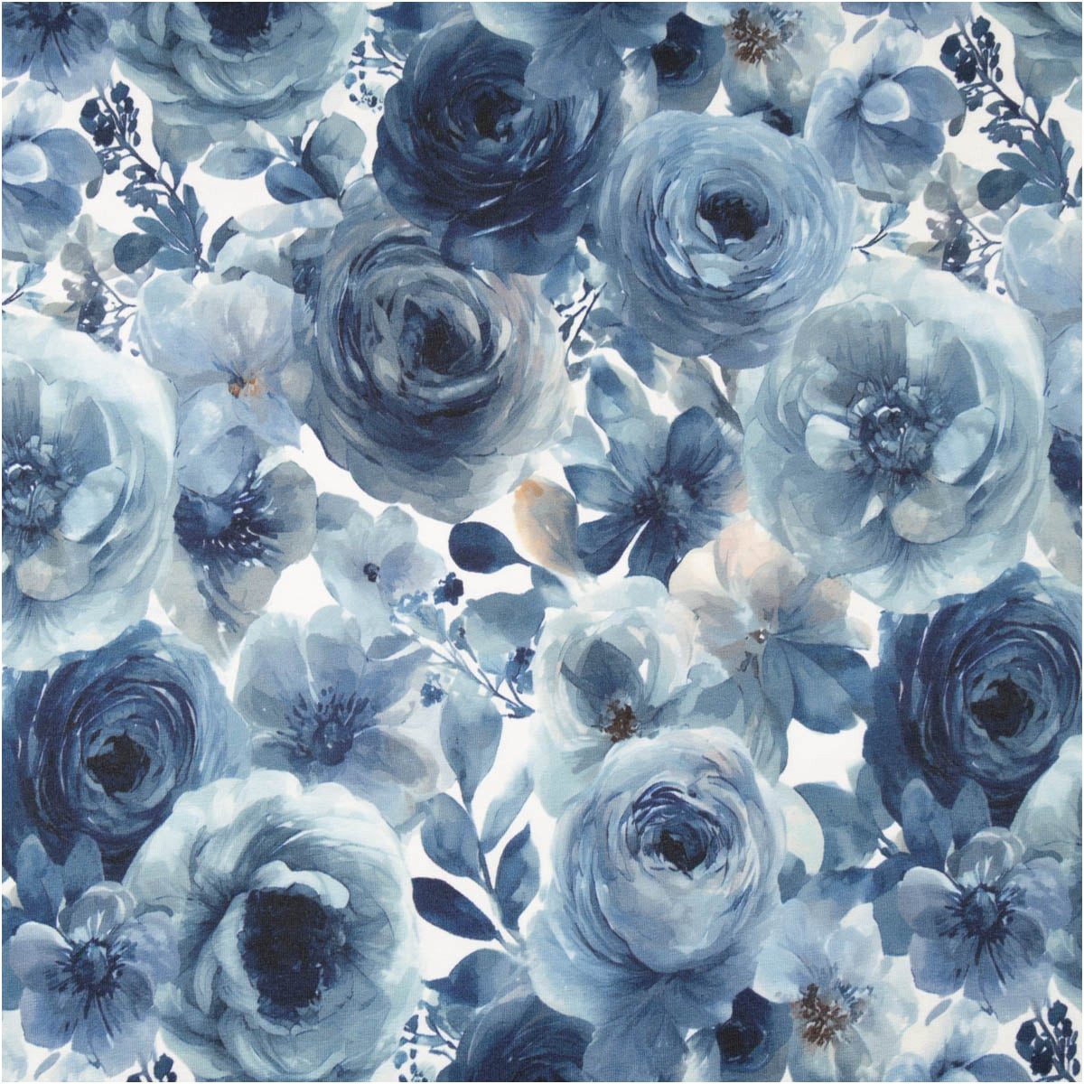 SCHÖNER LEBEN. Stoff Viskose Jersey Stoff Meterware mit Digitaldruck Rosen blau 150cm, abwaschbar