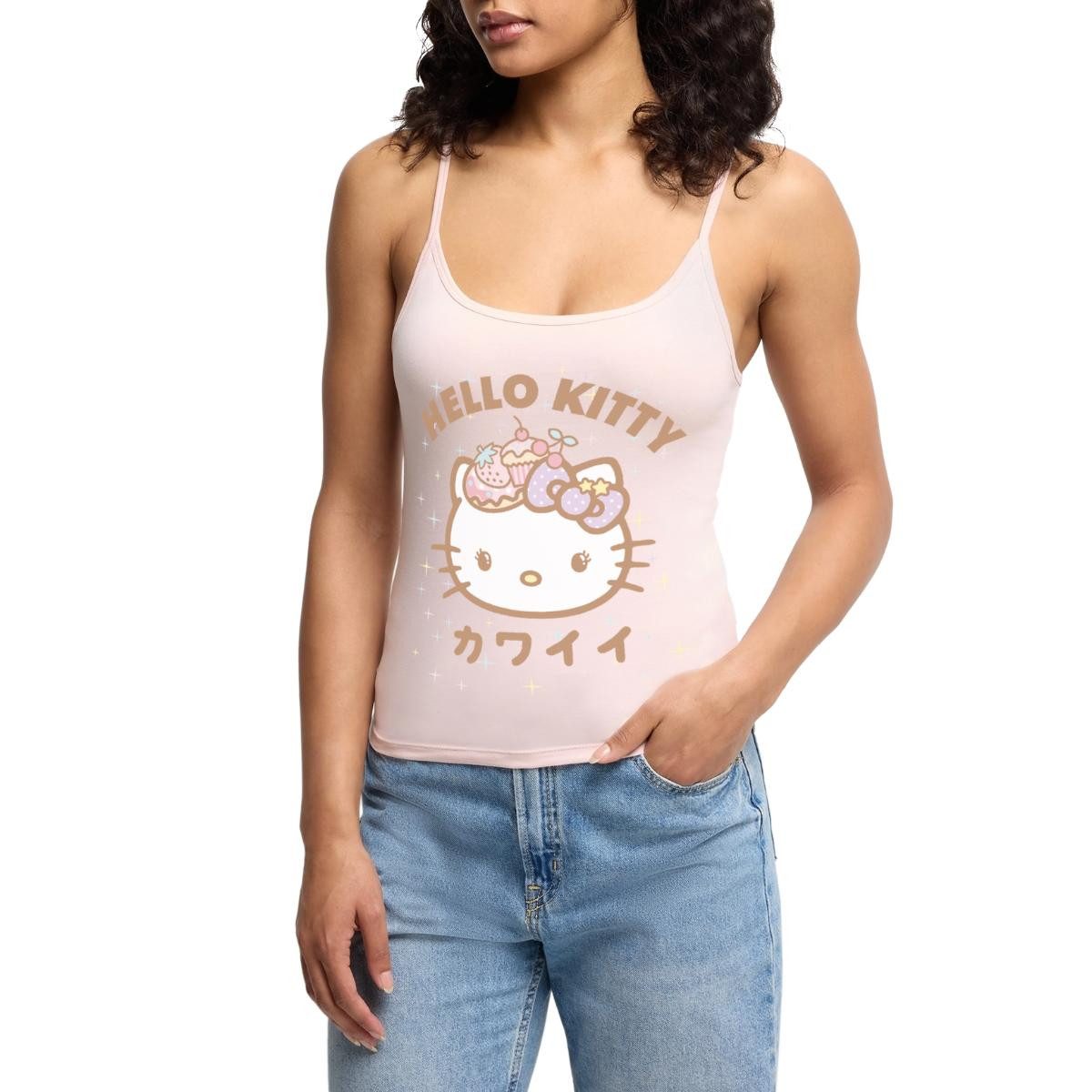 Spaghettitop Hello Kitty Kawaii Stil Frauen Premium Organic Top mit Spaghettiträger