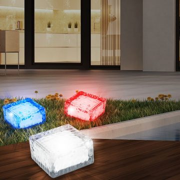 etc-shop Gartenleuchte, LED-Leuchtmittel fest verbaut, 3er Set LED Solar Leuchten Glas Eis Würfel Außen Beleuchtungen IP44