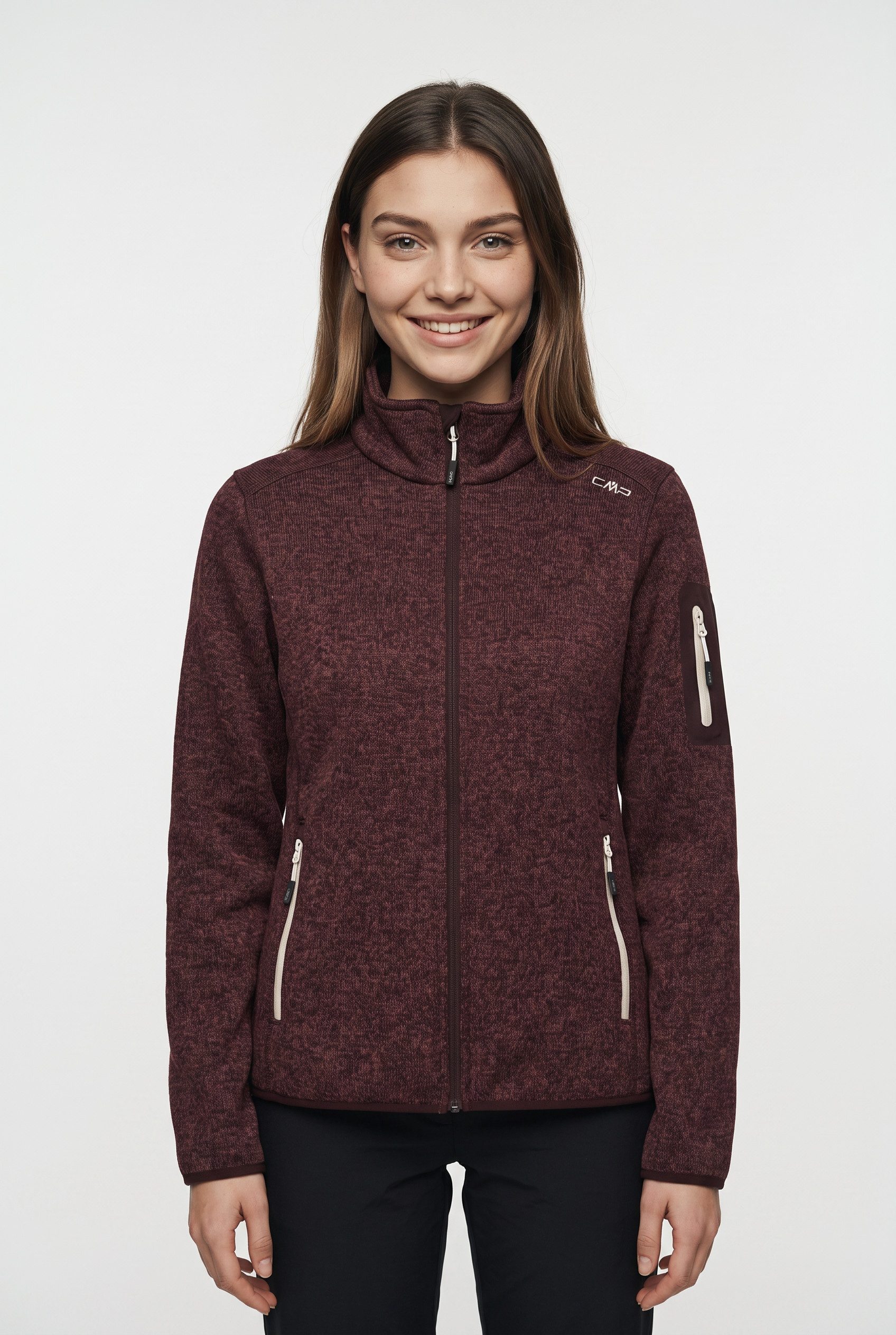 CMP Strickfleecejacke KNITTED MELANGE FLEECE WOMAN JACKET mit Reißverschluss, wasserabweisend, windabweisend, wärmeisolierend