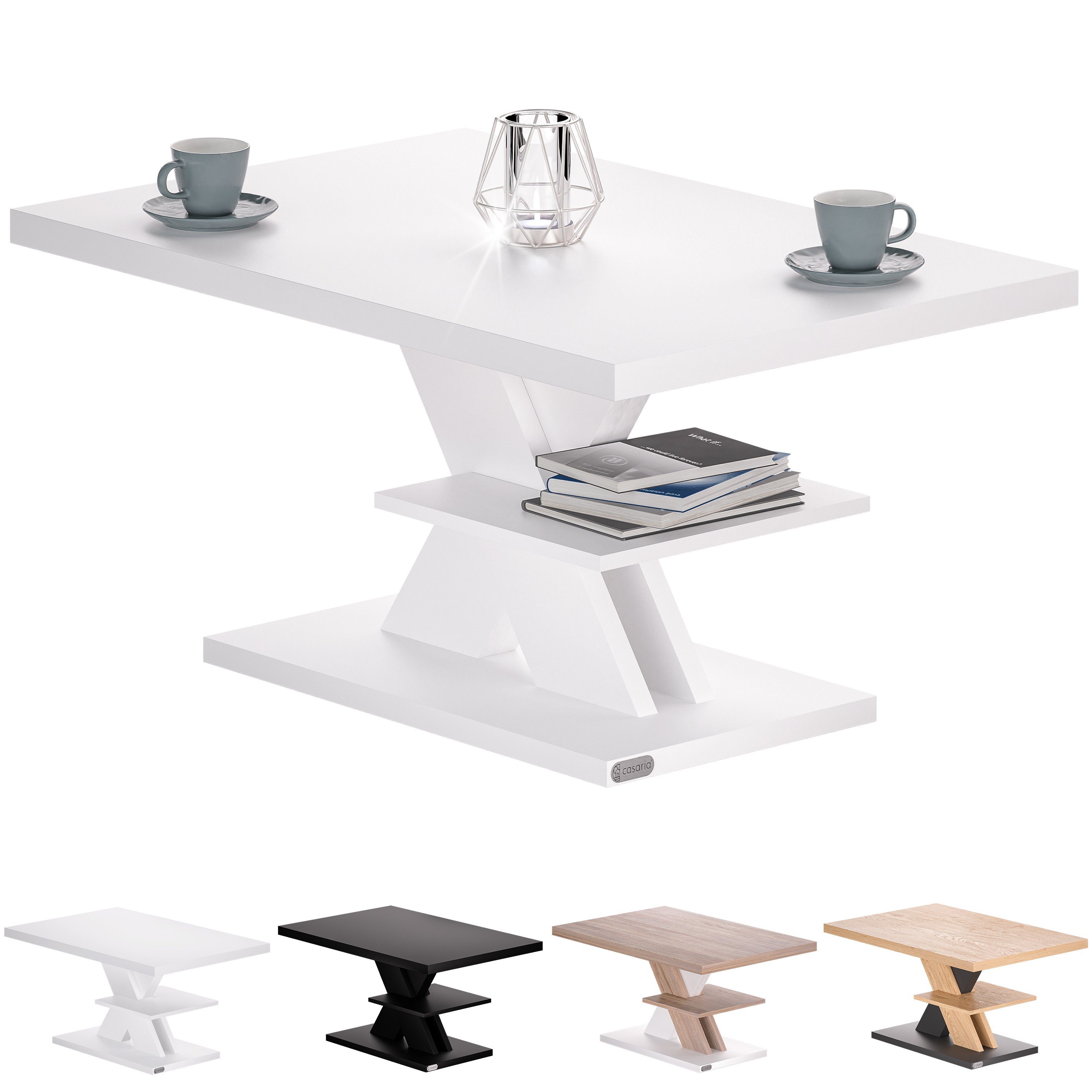 50mm modern Holz Weiß Tischplatte Casaria Kratzfest Belastbarkeit 90x45x60cm Couchtisch, 50kg
