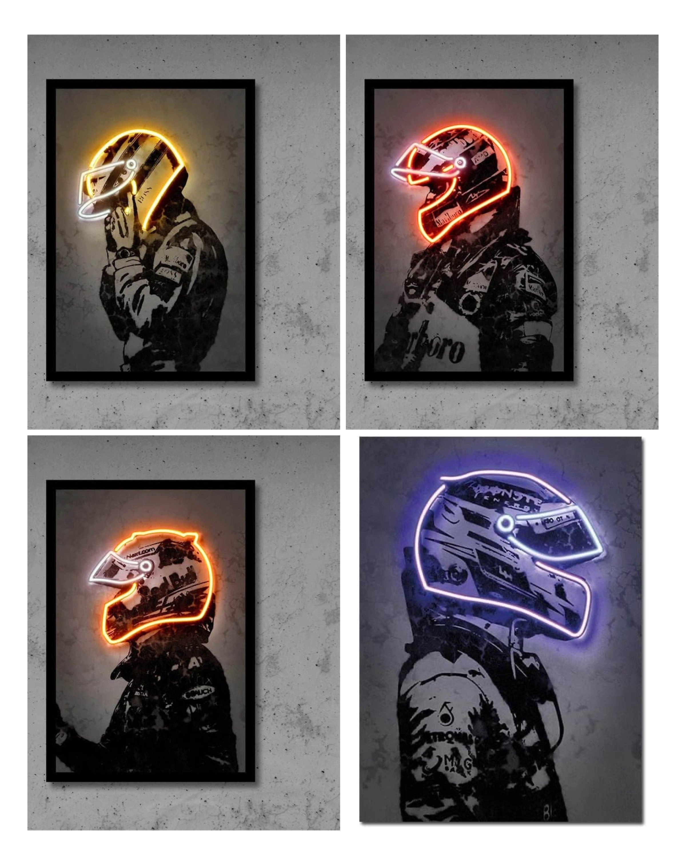 JUSTGOODMOOD Poster Formula 1 racing driver with neon helmet as a decorative print without, gelber helm (1 St)