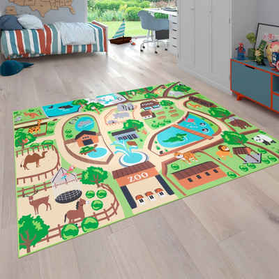 Kinderteppich Bino 563, Paco Home, rechteckig, Höhe: 4 mm, Kurzflor, Straßen-Spiel-Teppich, Motiv Zoo, Kinderzimmer