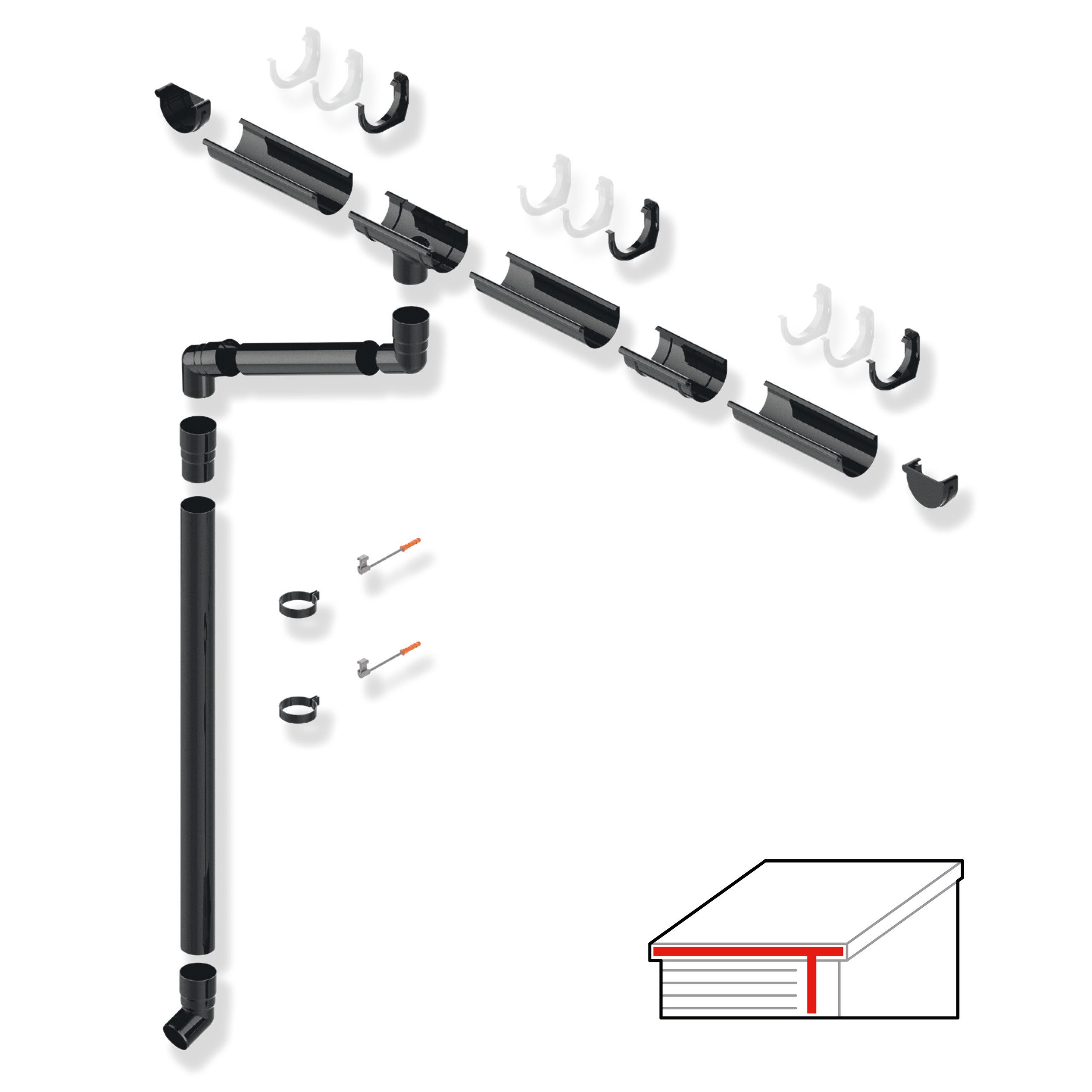 Dachrinne, SMART Dachrinnen-Set PVC 75/63 für Pultdächer – 4 m, 8 m, 12 m