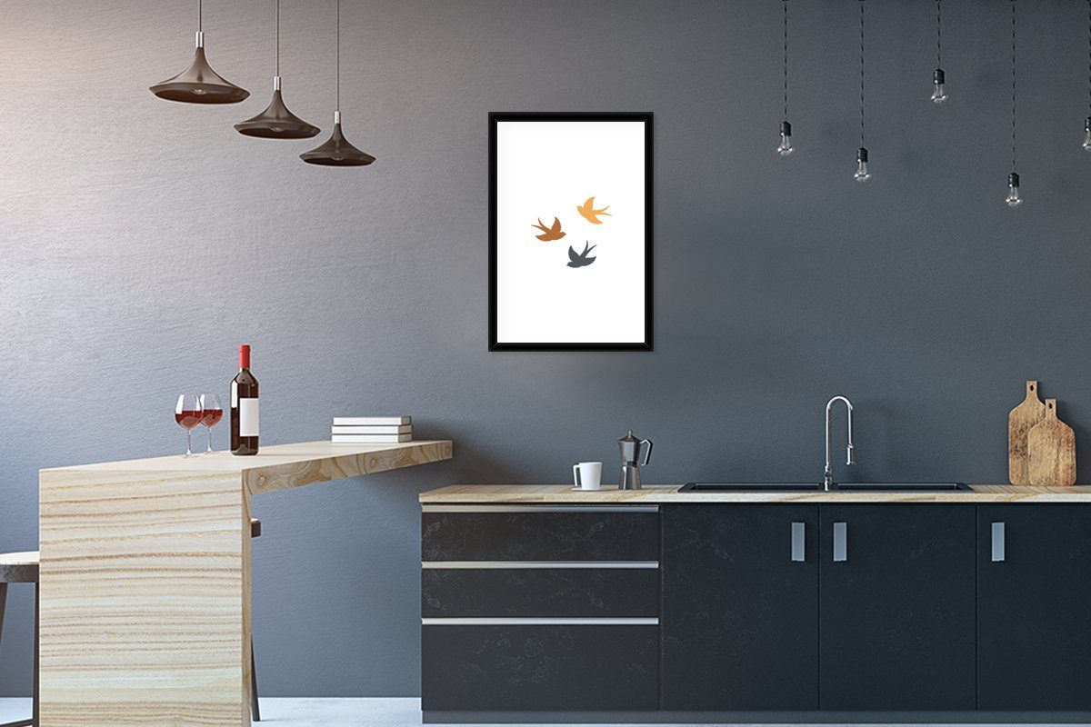 MuchoWow Poster Vogel - böhmisch - Kind, (1 St), mit Rahmen, Kunstdruck, Gerahmtes Poster, Schwarzem Bilderrahmen | Poster