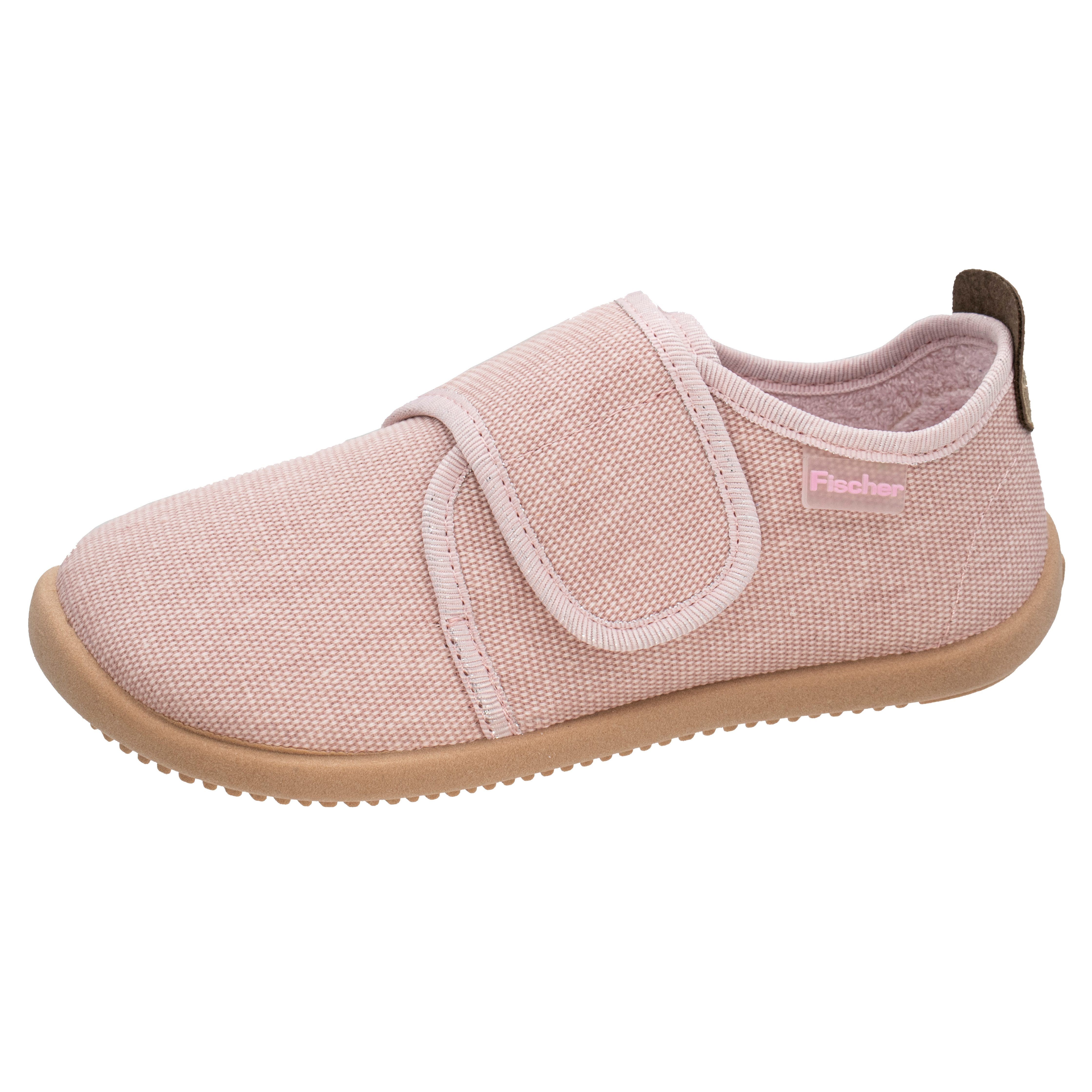 Fischer-Markenschuh Softer Hausschuh für Kinder, aus Baumwollleinen, mit Frotteefutter, Klettverschluss