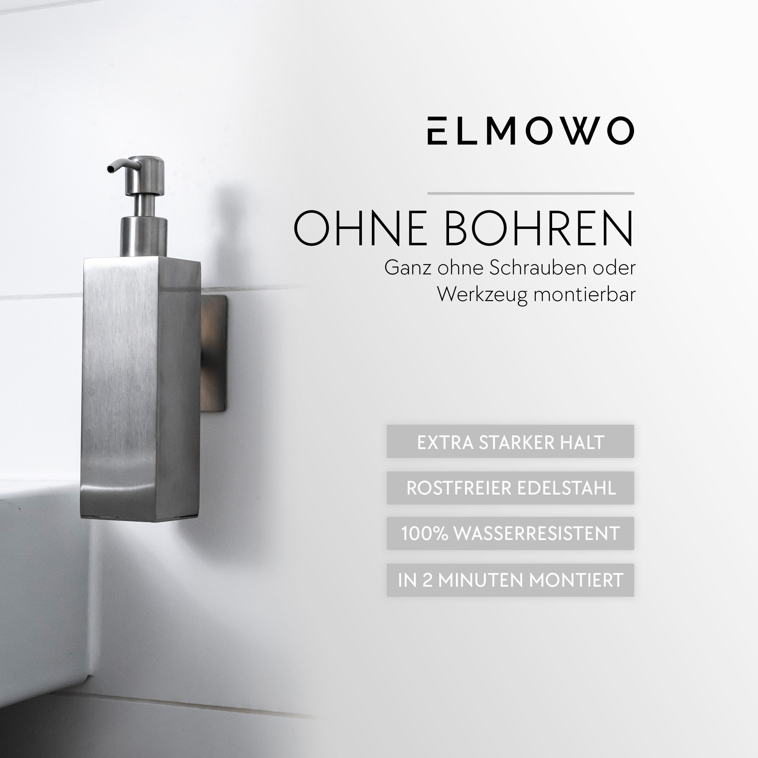 ELMOWO Seifenspender ohne Bohren 220ml Edelstahl für Wandmontage - Spender günstig online kaufen