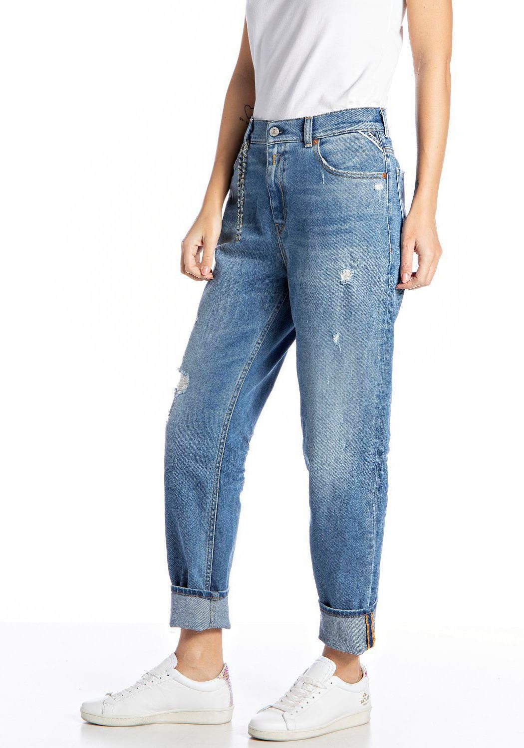 mit KILEY Replay Straight-Jeans Kettendetail Look im Used