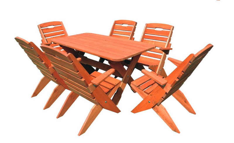 JVmoebel Gartentisch, Garten Möbel Eckbank Sitzgruppe Holz Set Tisch Bank Stuhl Massiv 7tlg. Essgruppe
