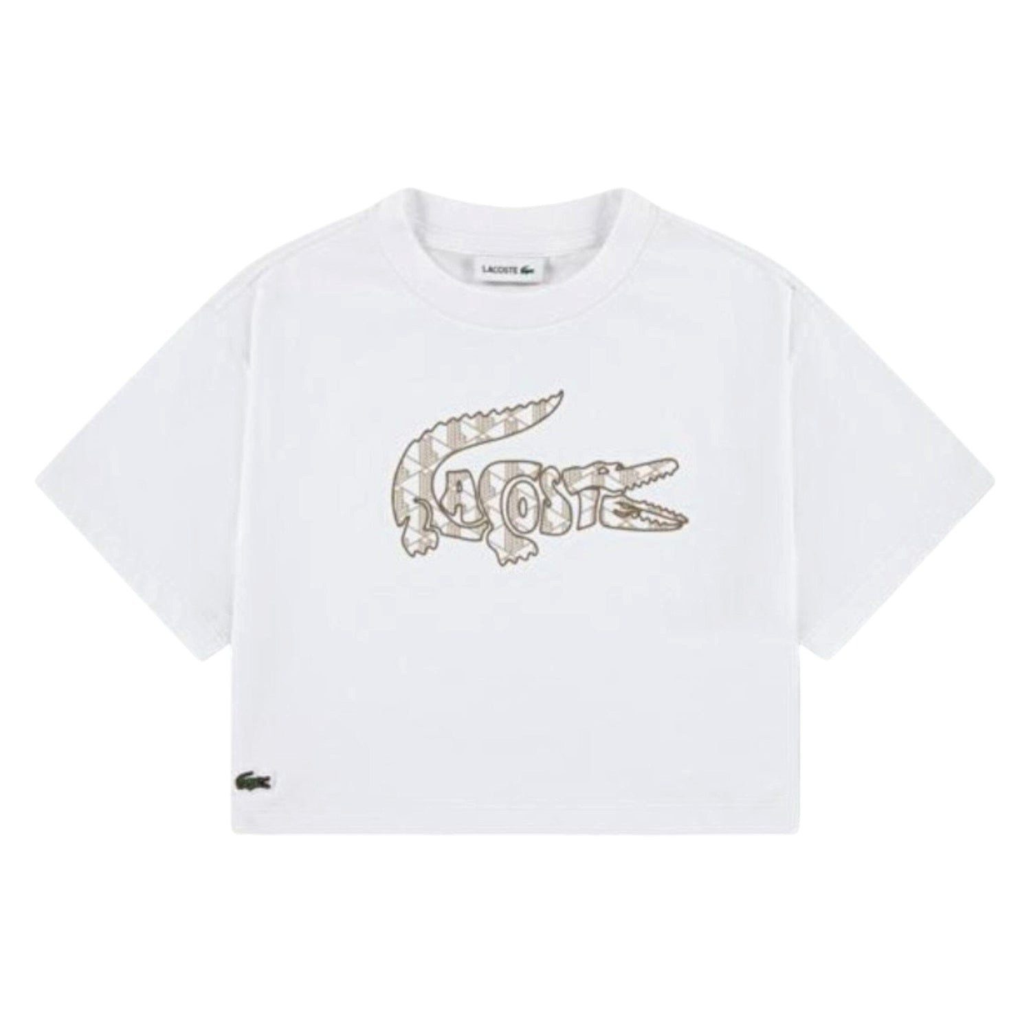 Lacoste T-Shirt Lacoste Mädchen-T-Shirt mit großem Monogramm-Krokodil weiß beige – LIO