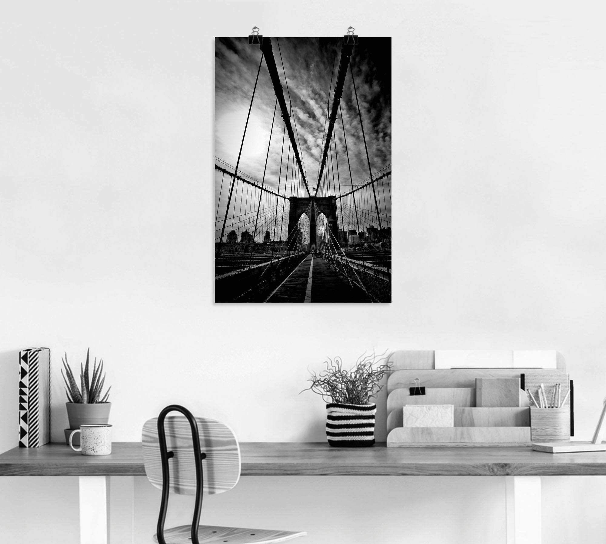 Artland Wandaufkleber Amerika versch. Poster in als Mächtige Brooklyn City Wandbild oder (1 Leinwandbild, Größen New St), York Bridge, Alubild,