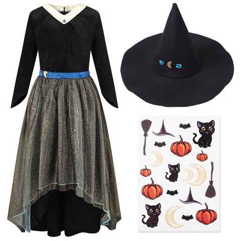 Corimori Hexen-Kostüm Hexe Halloween-Kostüm Set Kinder-Kleid, Karneval, Hexenhut