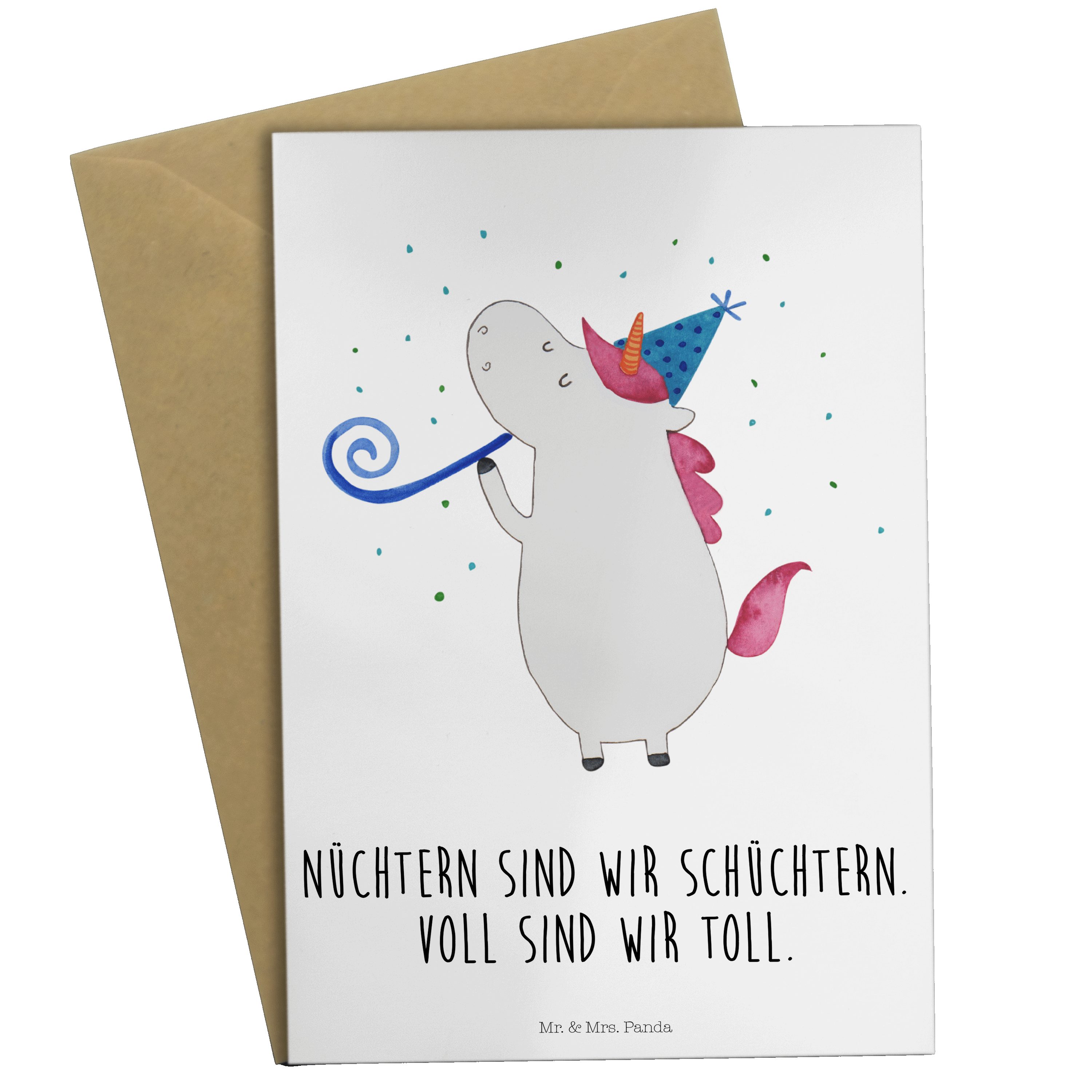 Mr. & Mrs. Panda Grußkarte Einhorn Party - Weiß - Geschenk, Pegasus, Einhörner, Einladungskarte