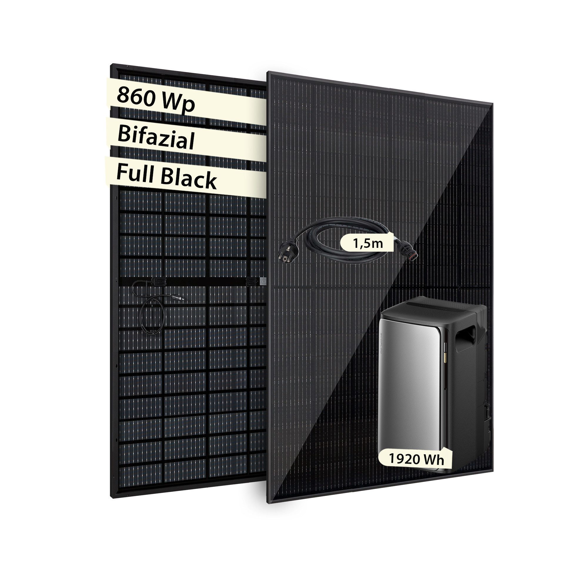 VALE Balkonkraftwerk Komplettset mit Solarspeicher & integriertem Wechselrichter, Bifazial, (EcoFlow Stream Ultra 1920 Wh, 800W, Solarmodule 860-1840WP, Zubehör), Plug&Play, BKW, Solarmodul, Photovoltaik Set, Wifi, App-Steuerung