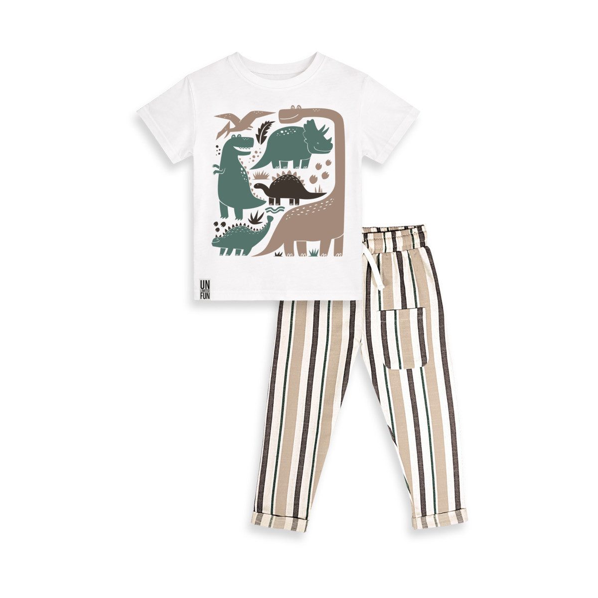 Denokids T-Shirt Set Dinosaur Jungen (1-tlg) Outfit-Set, Bekleidungsset, Kombi-Set, 2er-Set, Mini Set