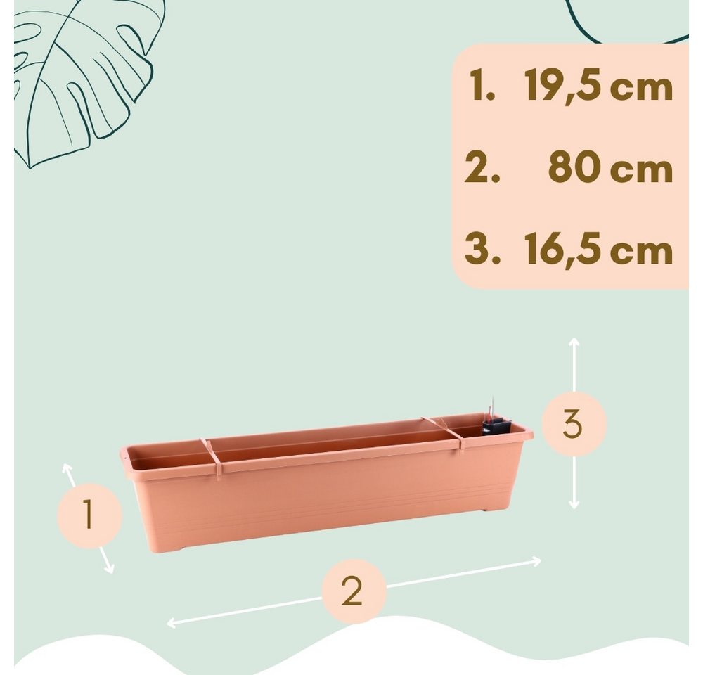 Thumbnail - GarPet Blumenkasten 2x Blumen Kasten Wasserspeicher Outdoor Gießschacht 80 cm Terrakotta