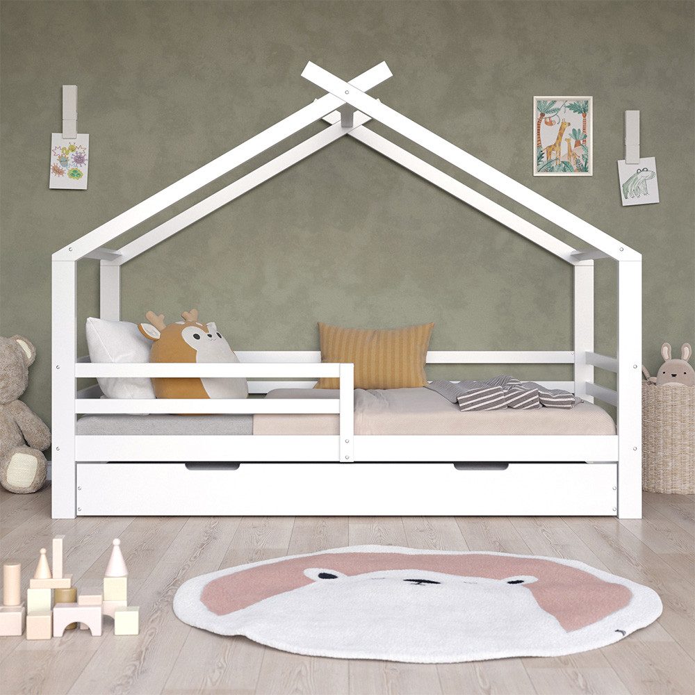 VitaliSpa® Luni House Bed, White, 200 x 90 cm with Guest Bed and Mattress (1-piece)