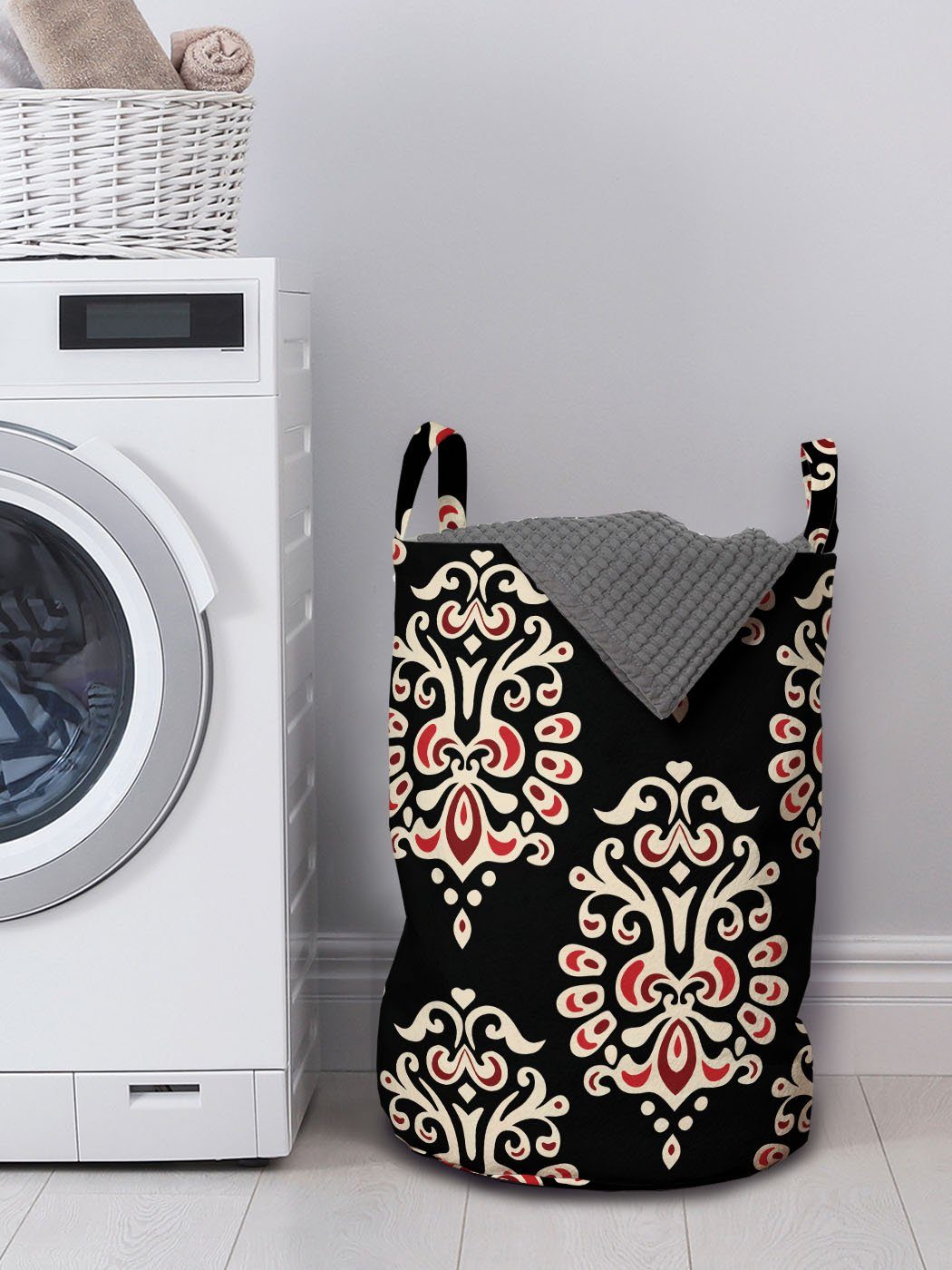 Kordelzugverschluss Waschsalons, Wäschesäckchen Zusammenfassung Griffen Wäschekorb für traditionelle mit Abakuhaus Damast