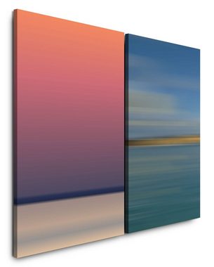 Sinus Art Leinwandbild 2 Bilder je 60x90cm Minimal Horizont Beruhigend Blautöne warme Farben Abend