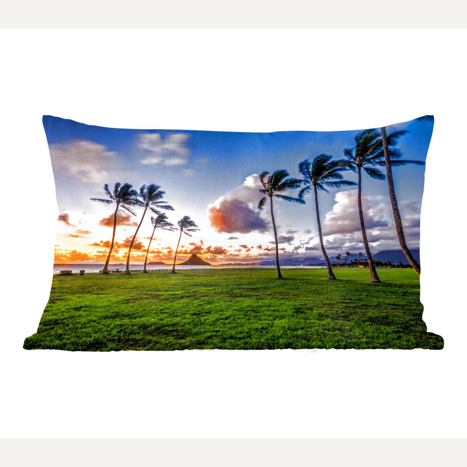 MuchoWow Dekokissen Sonnenuntergang über einer Reihe von Palmen auf Hawaii, Wohzimmer Dekoration, Zierkissen, Dekokissen mit Füllung, Schlafzimmer