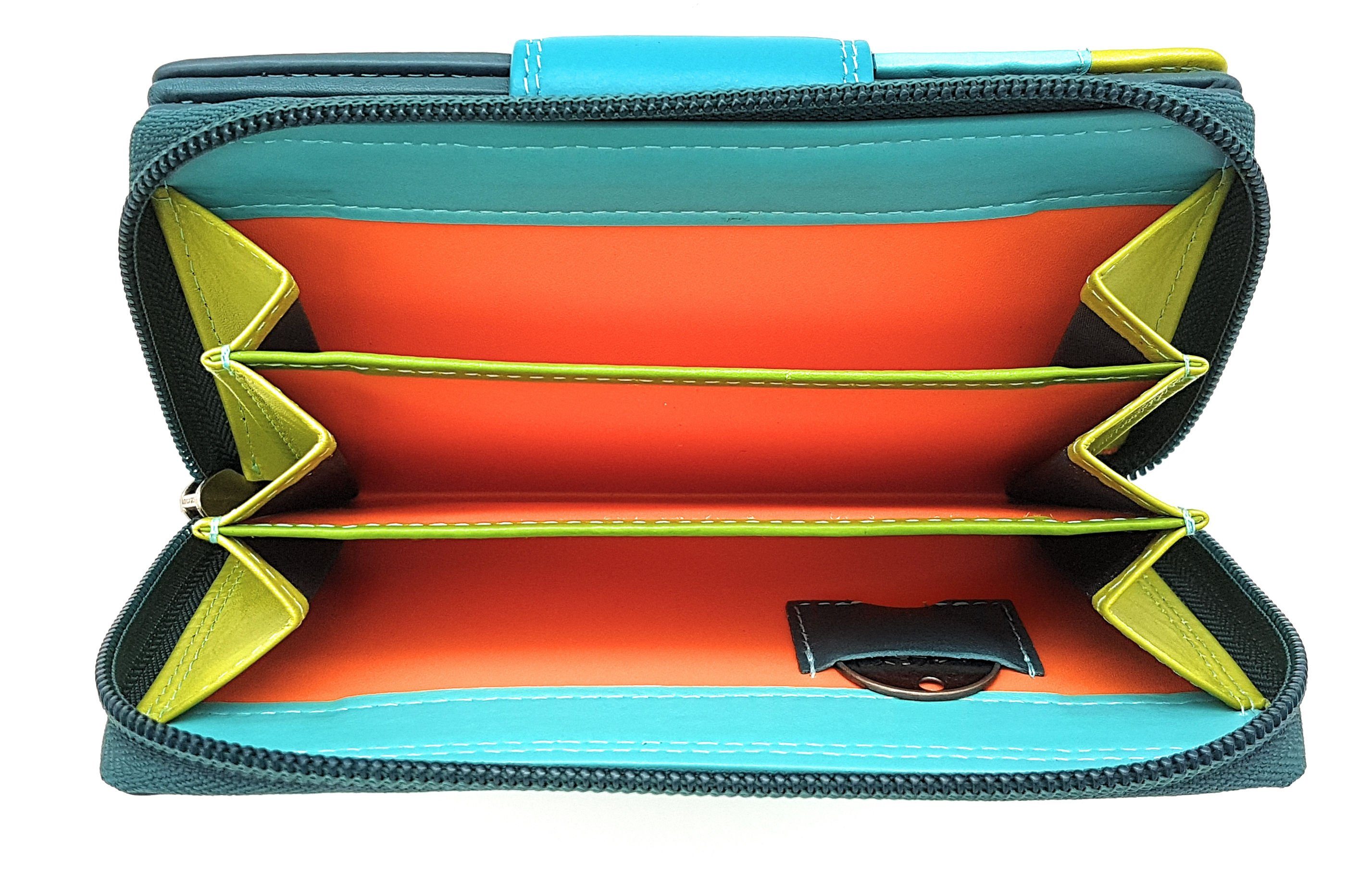 JOCKEY CLUB Geldbörse Rio, echt Leder Portemonnaie mit RFID Schutz, Reißverschlussmünzfach, Außenriegel mit Druckknopf, blau türkis
