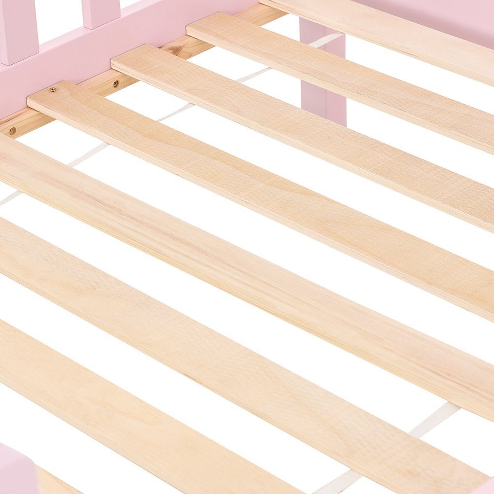 Kinderbett (1-tlg., mit Schubladen, Rausfallschutz und Lattenrost), 90 x 200 cm Hausbett Einzelbett aus massivem Kiefernholz