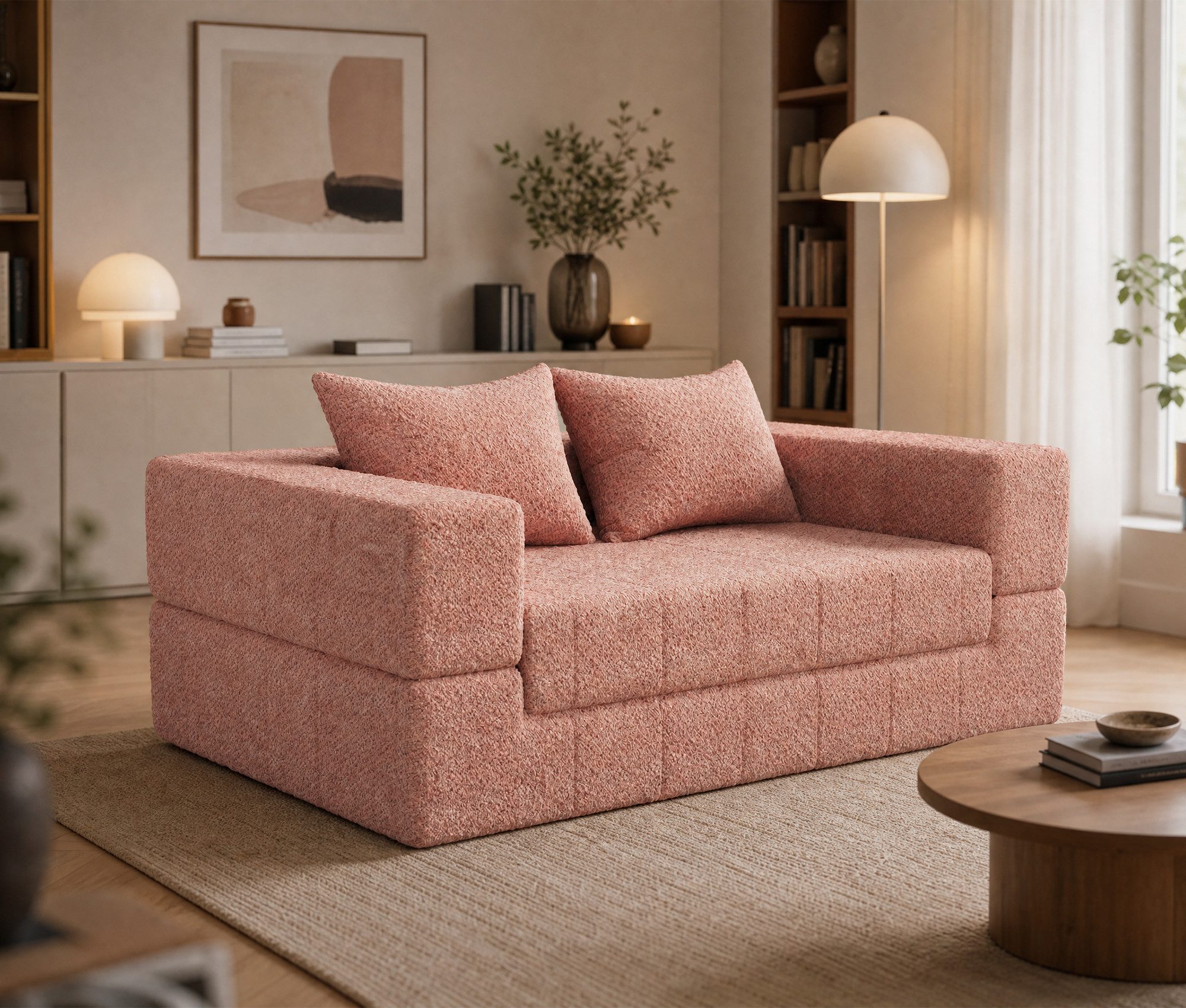 GUNJI Schlafsofa Teddy Lounge Sofa 2-Sitzer mit Kompressionsfunktion, Flexible Nutzung mit Liegefunktion, bequemes Schlafsofa für Wohnzimmer und Gästezimmer