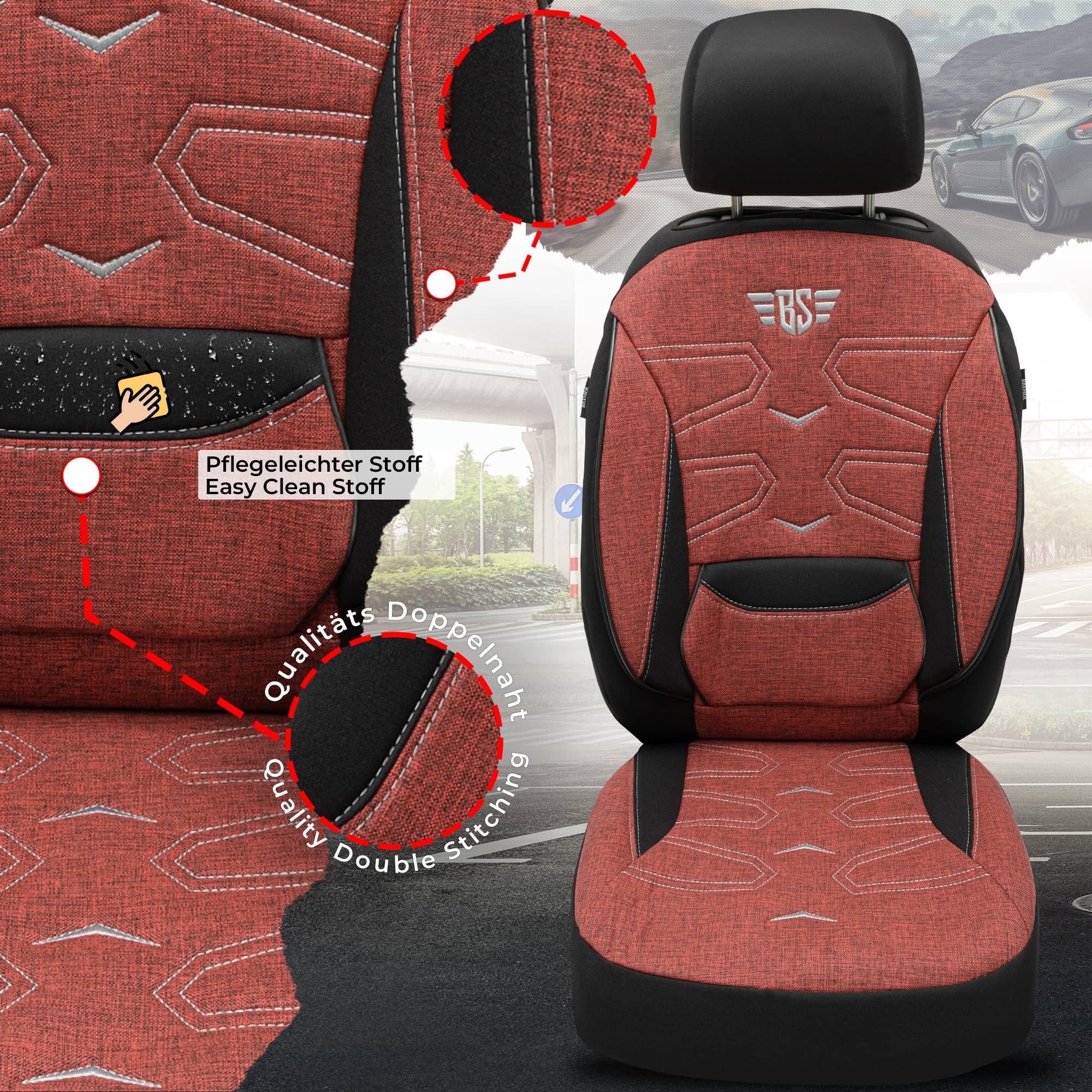 BREMER SITZBEZÜGE Autositzbezug für Hyundai Nexo Bj ab 2018 (KT302), Set, Schonbezüge Sitzbezüge Fahrer und Beifahrer, in Schwarz/Rot