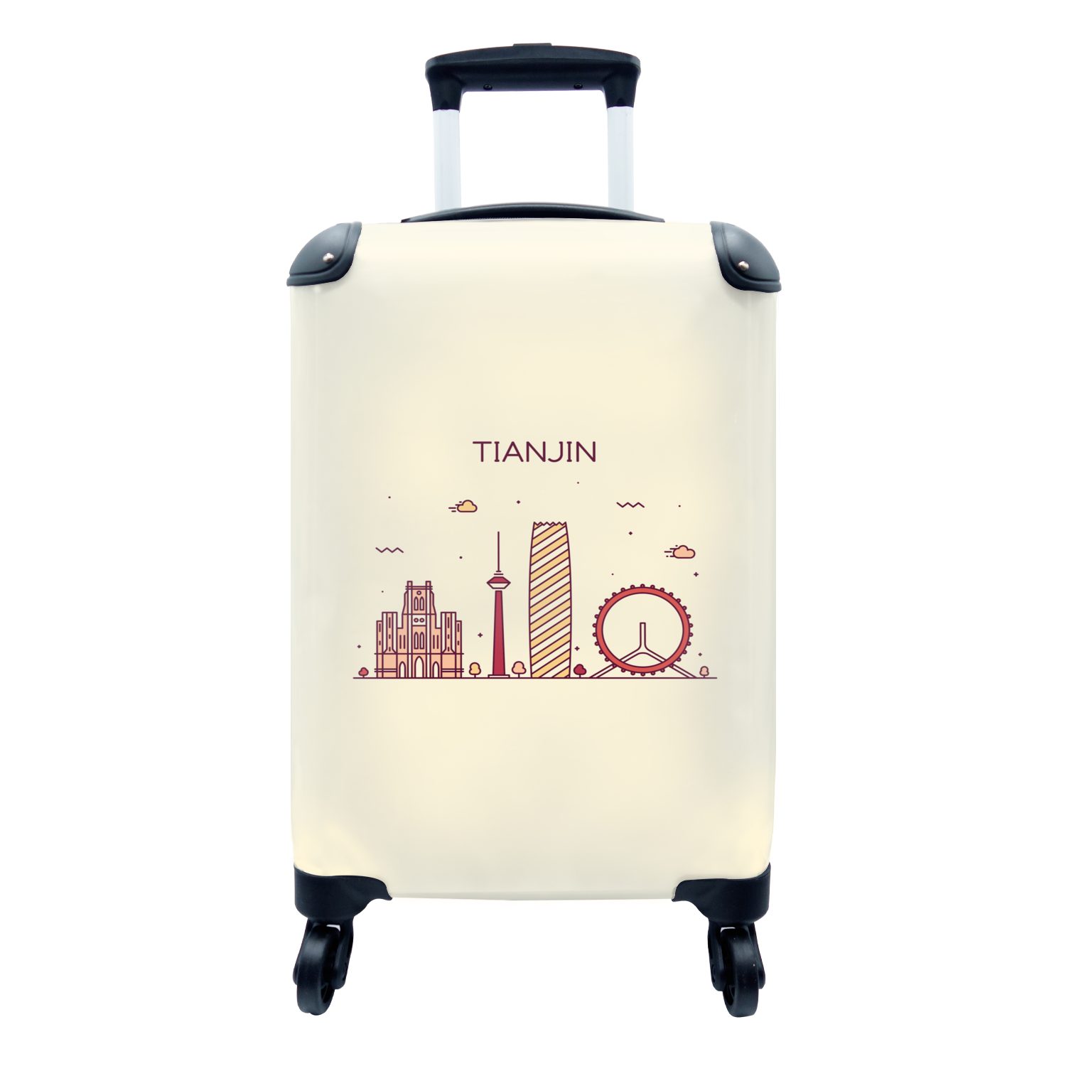 Reisetasche MuchoWow Ferien, - Trolley, China Handgepäck Skyline, - Reisekoffer rollen, mit 4 für Rollen, Tianjin Handgepäckkoffer