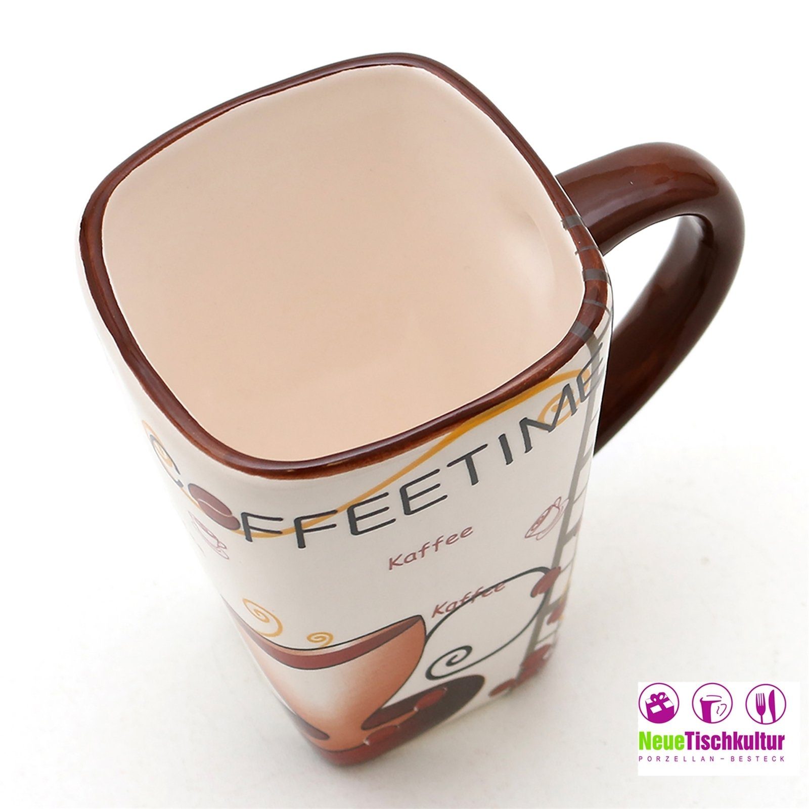 Neuetischkultur Tasse Kaffeebecher Coffeetime, eckig Dolomite, Keramik,  eckige Form