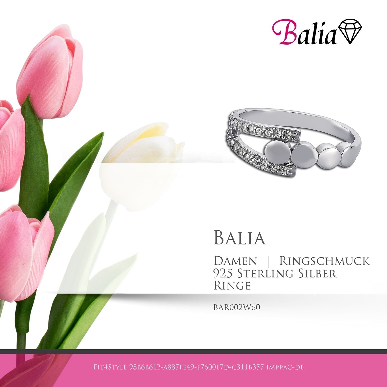 Silber Fingerring für Sterling 60 Balia (19,1), Silberring Balia weißen (Fingerring), Damen Silber 925 Größe 925 mit Ring (Kreise)