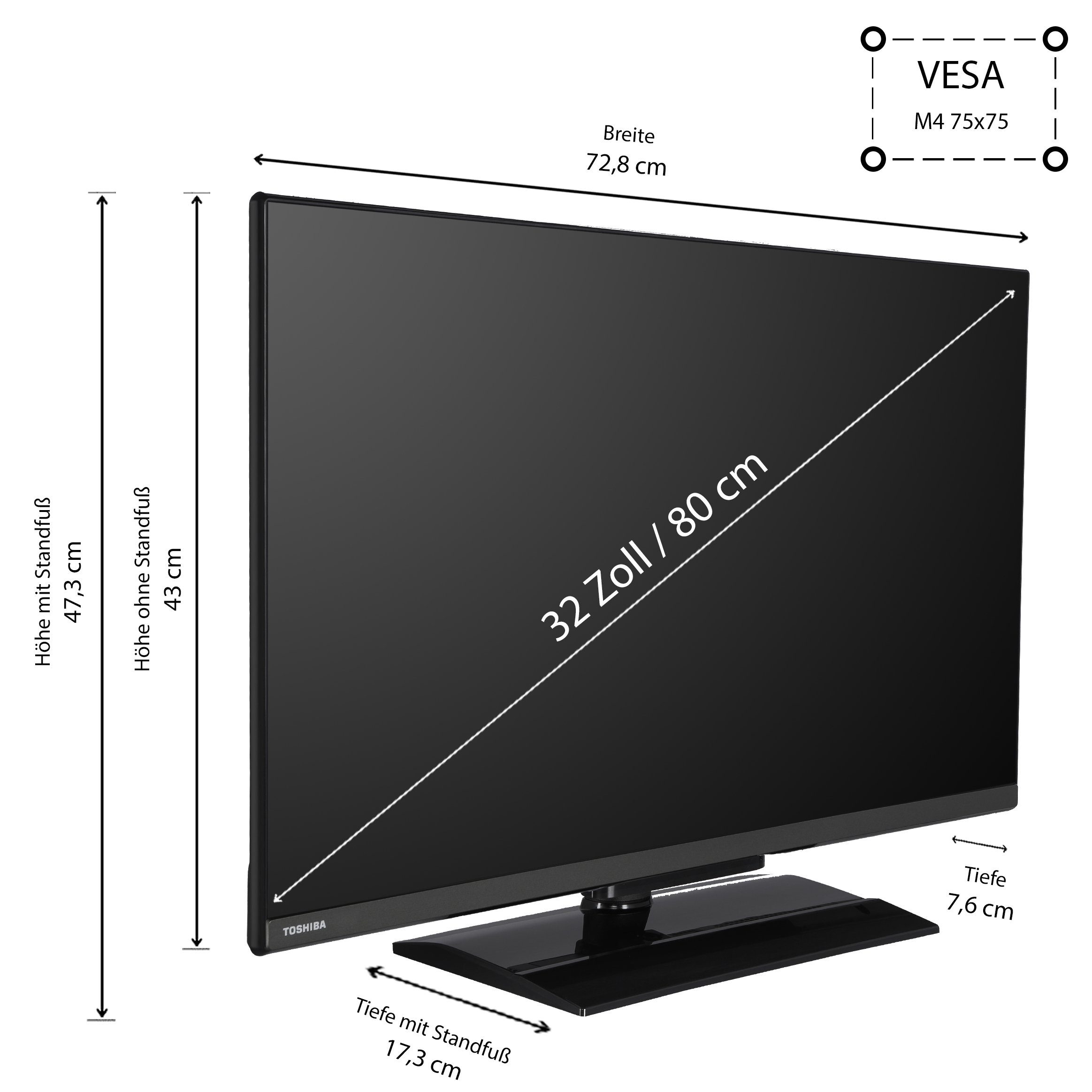 Toshiba 32LV3E63DAZ LCD-LED Fernseher (80 cm/32 schwarz ! RABATT: 19.01%