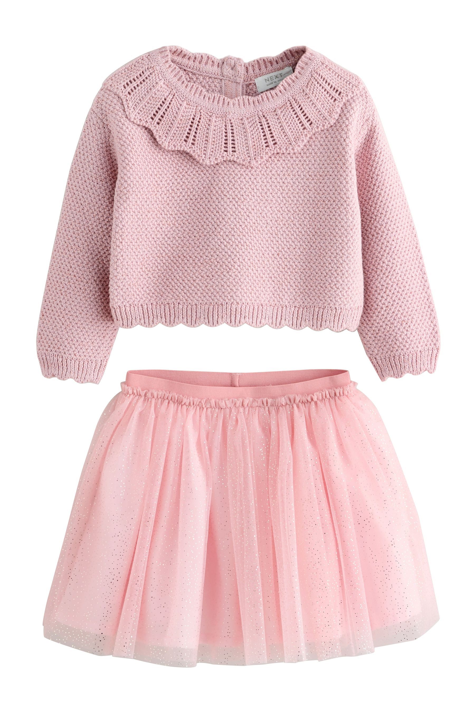 Top & Rock Pullover mit Kragen und Mesh-Rock im Set