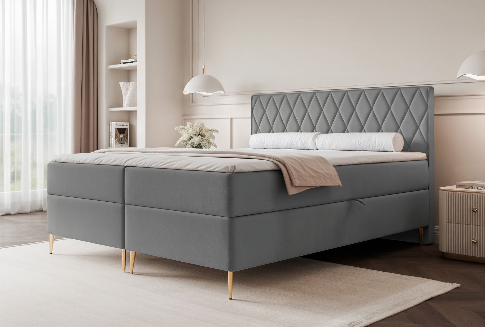 Selsey Boxbett CARESSO, mit Matratze, Topper, 2 Bettkästen und wasserfestem Veloursbezug
